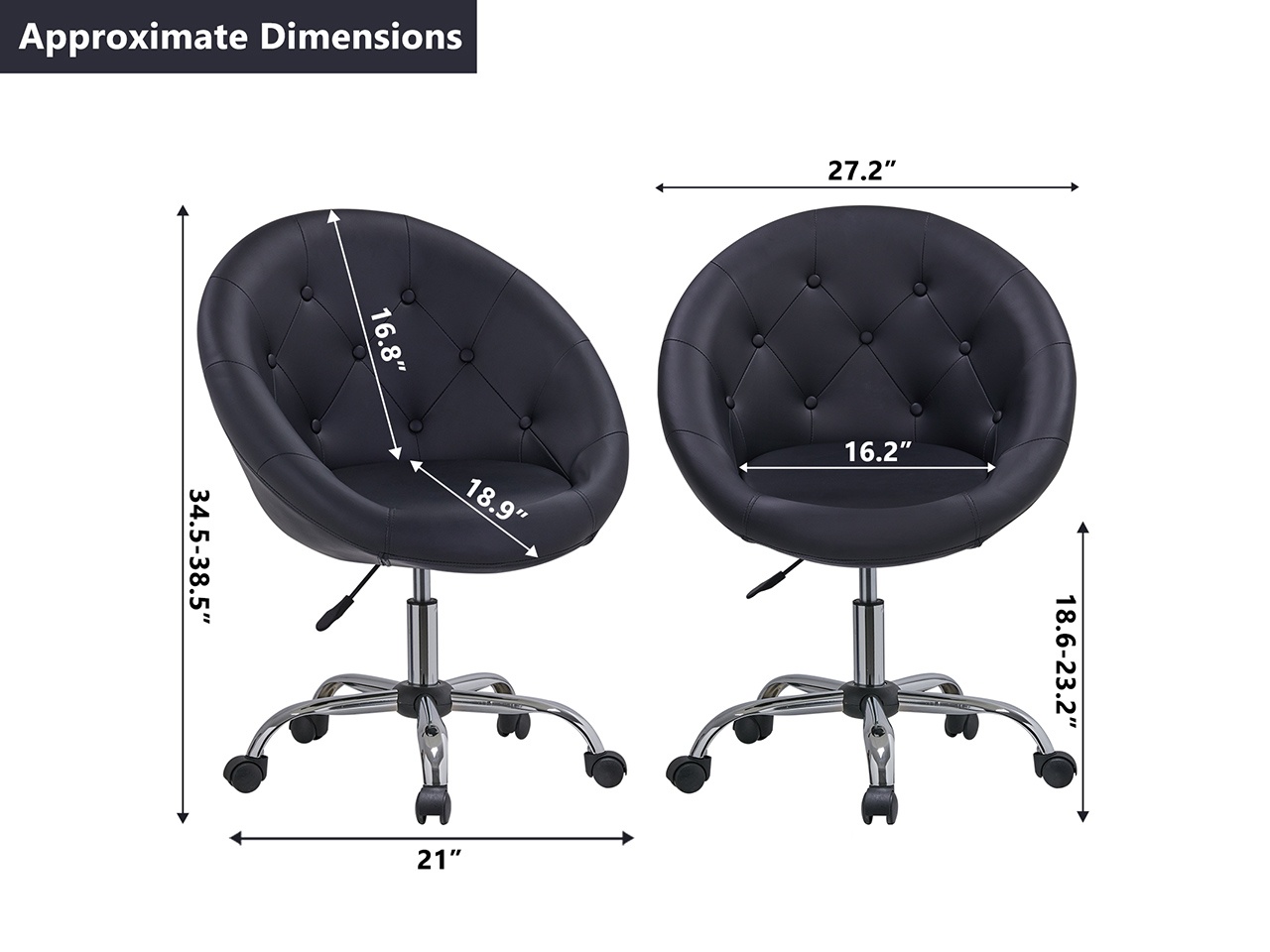 Swivel Height Adjustable Task Chair Tufted PU Leather Upholstered Office Chair