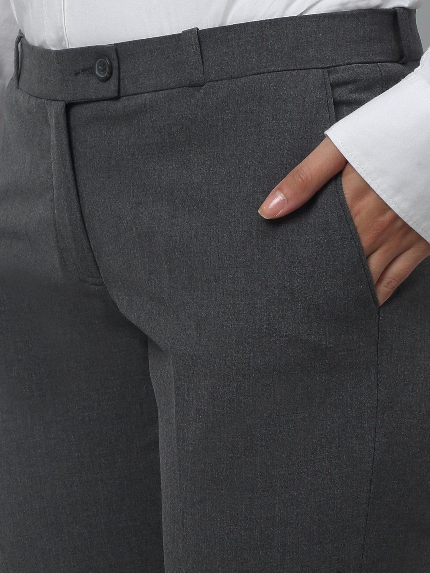 Crozo By Cantabil Grey Regular Fit Regular Fit Mid Rise {length_(refer_lov_list)} Trousers