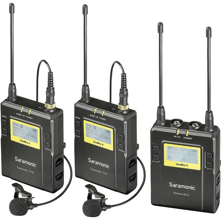 Saramonic UwMIC9 96-Channel Digital UHF Wireless Dual Lavalier Microphone System, Includes 2x TX9 Bodypack Transmitter and RX9 Portable Receiver