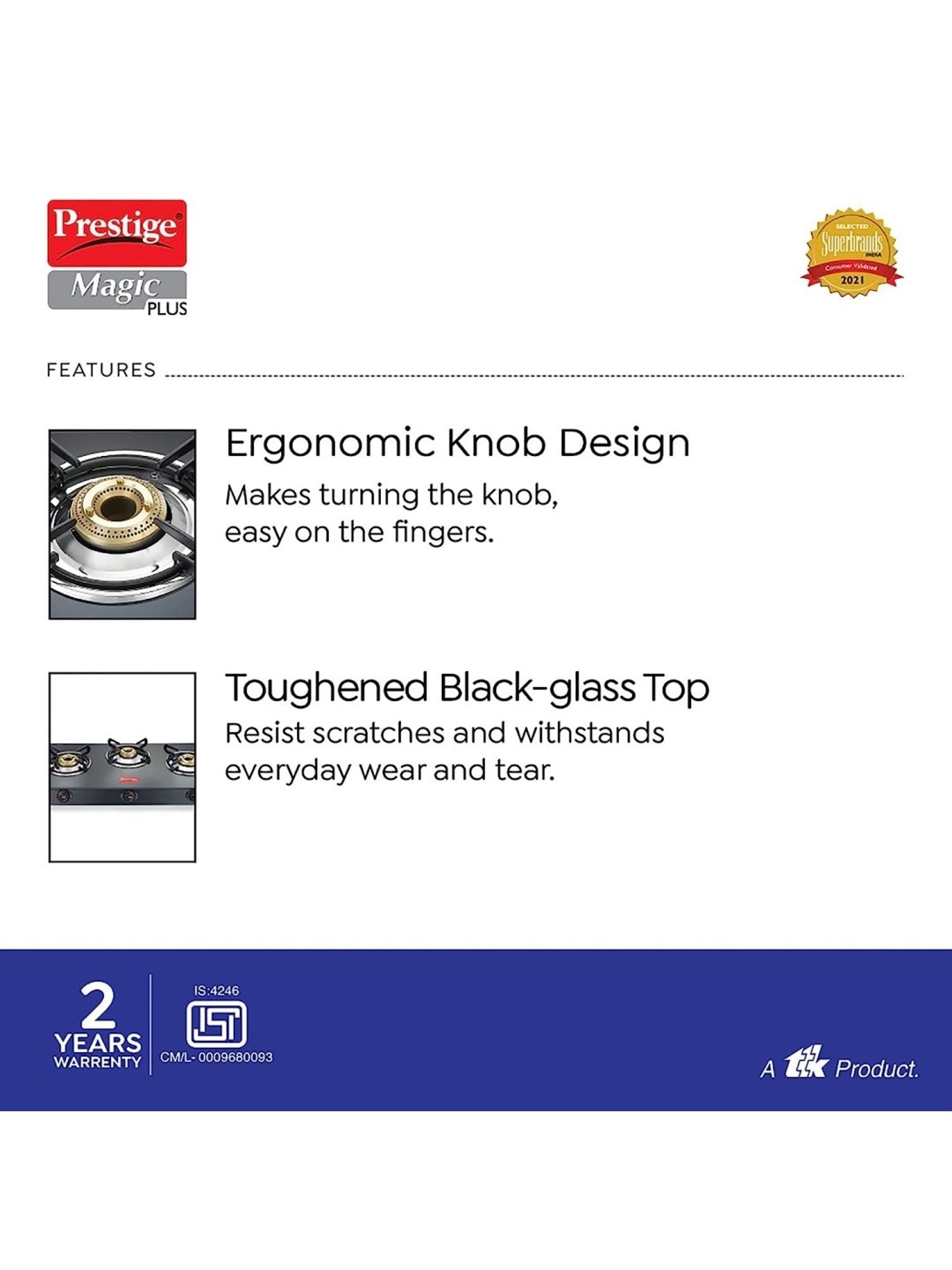 Pigeon Blackline Smart Black Glass Manual Gas Stove (2 Burners)