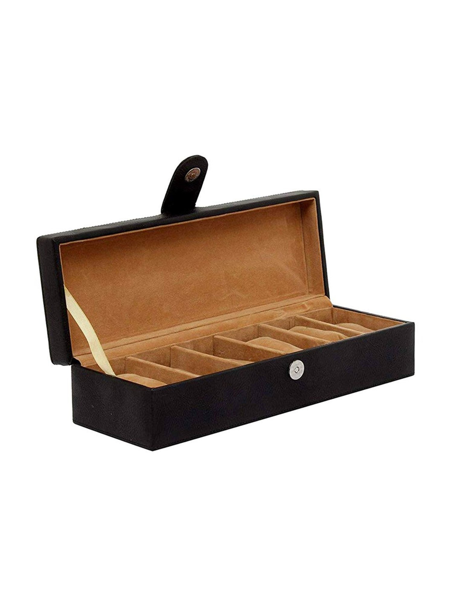 Leather World Black Watch Box Holder Organizer Case in 6 Slots