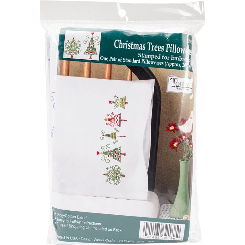 Tobin Stamped For Embroidery Pillowcase Pair 20"X30"-Christmas Trees