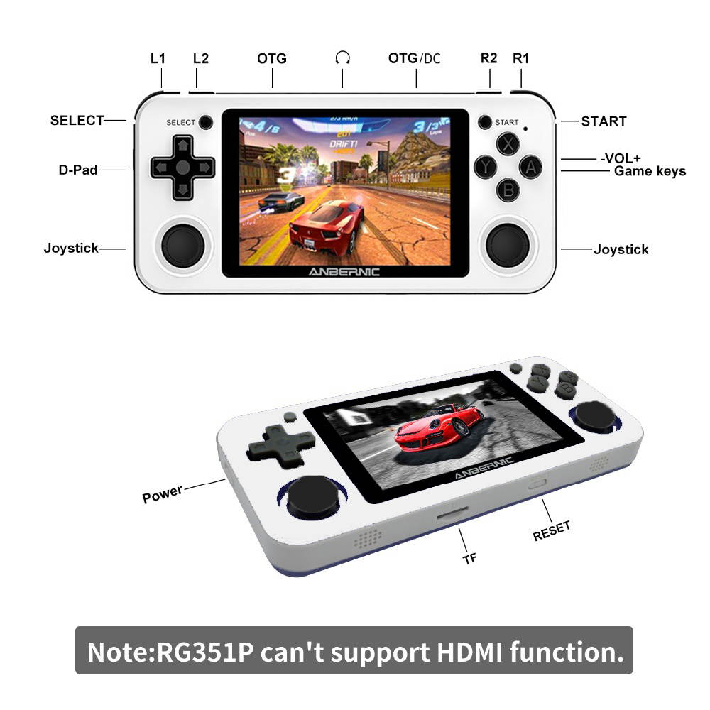 ANBERNIC RG351P 64GB 2500 Games IPS HD Handheld Game Console Support for PSP PS1 N64 GBA GBC MD NEOGEO FC Games Player 64Bit RK3326 Linux System OCA Full Fit Screen