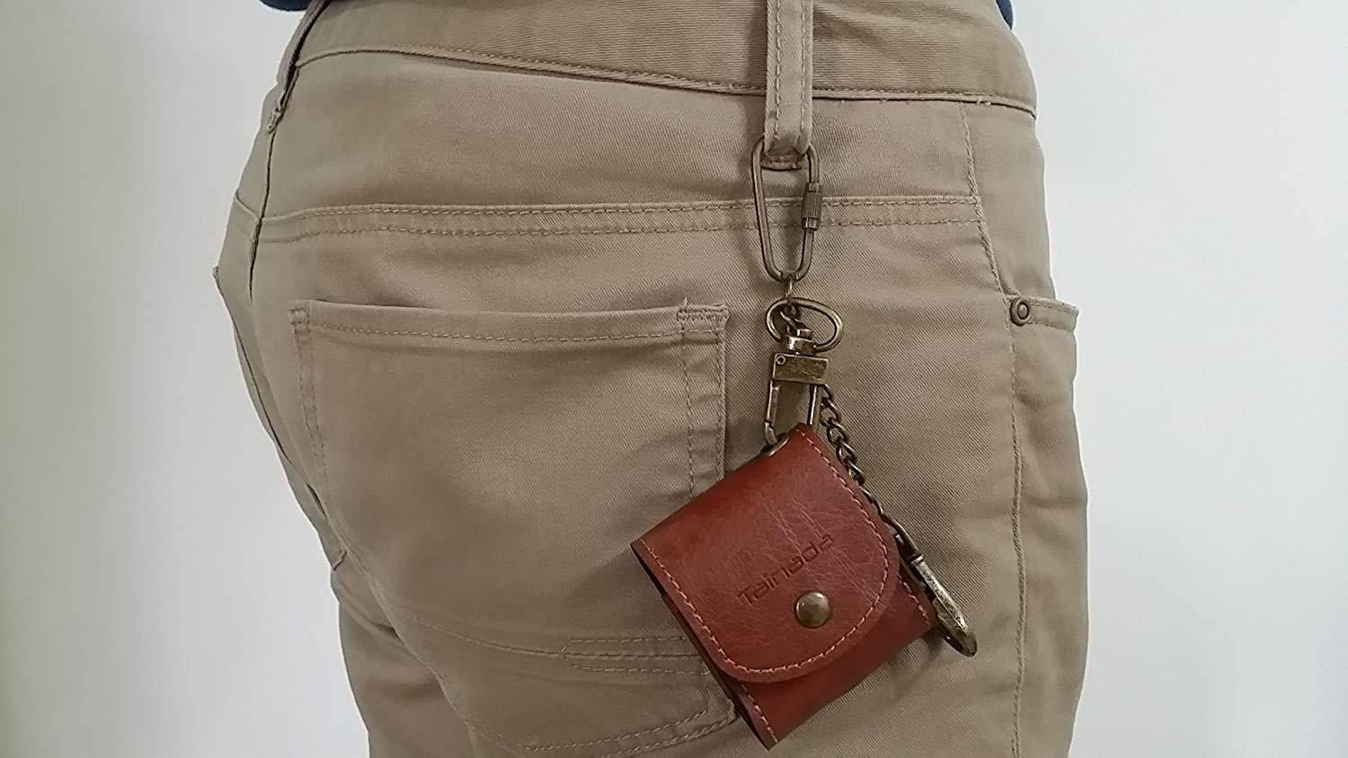 AirPods Case - Tainada PU Leather Portable Protective Cover Carrying Case with Carabiner and Chain Hook for Apple AirPods Earphones Charging Case + Bonus AirPods Strap (Brown)