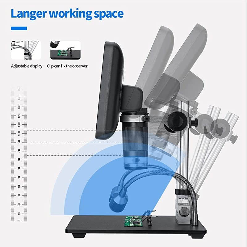 Digital Microscope 7inch 1080P LCD Screen  USB Scope with Camera Video Recorder Magnification Base LED Light for Student Teaching JewelryCoin Observation Circuit Repair 16G SD Card