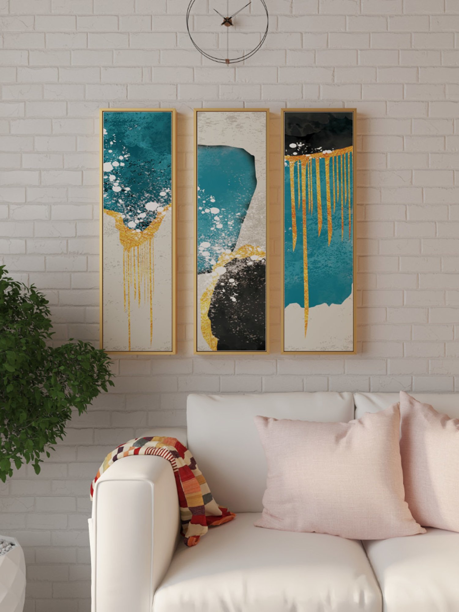 Art Street Modern Printed Blue Engineered Wood Wall Art (Set of 3)