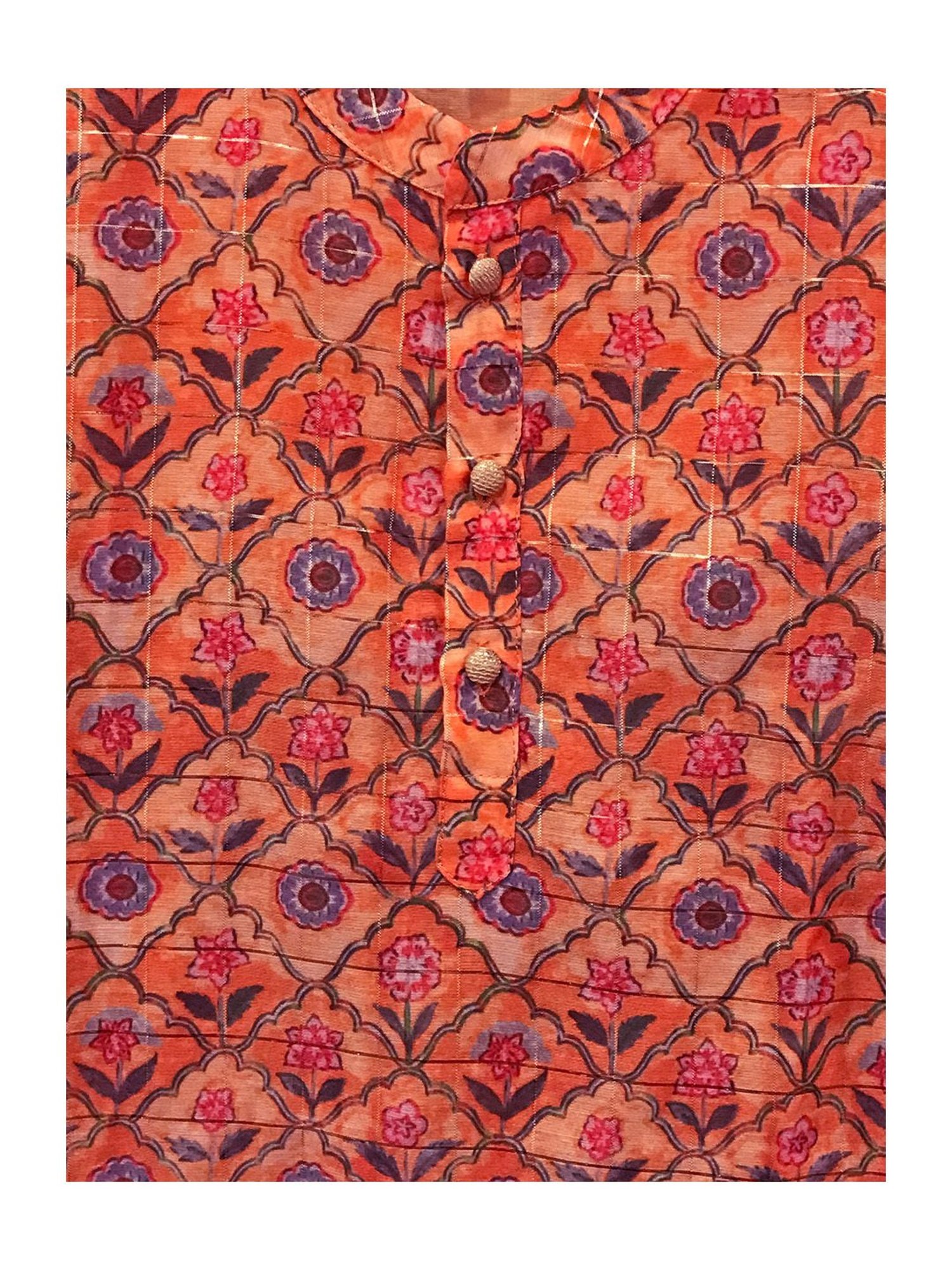 Lil Drama Kids Orange & Grey Floral Print Full Sleeves Kurta With Pyjamas