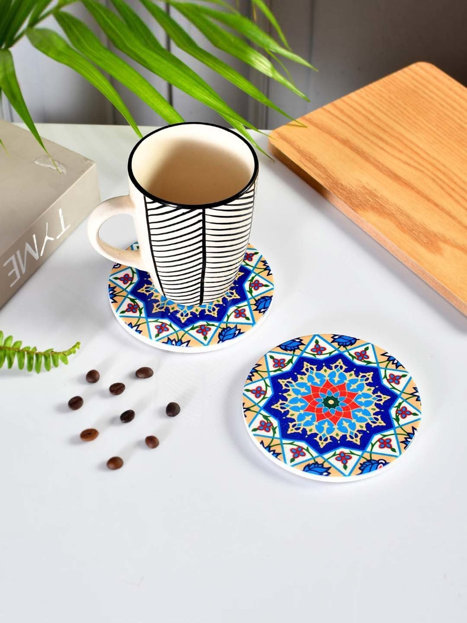 Crayton Hexagon Beige Geometric MDF Coaster - Set of 4