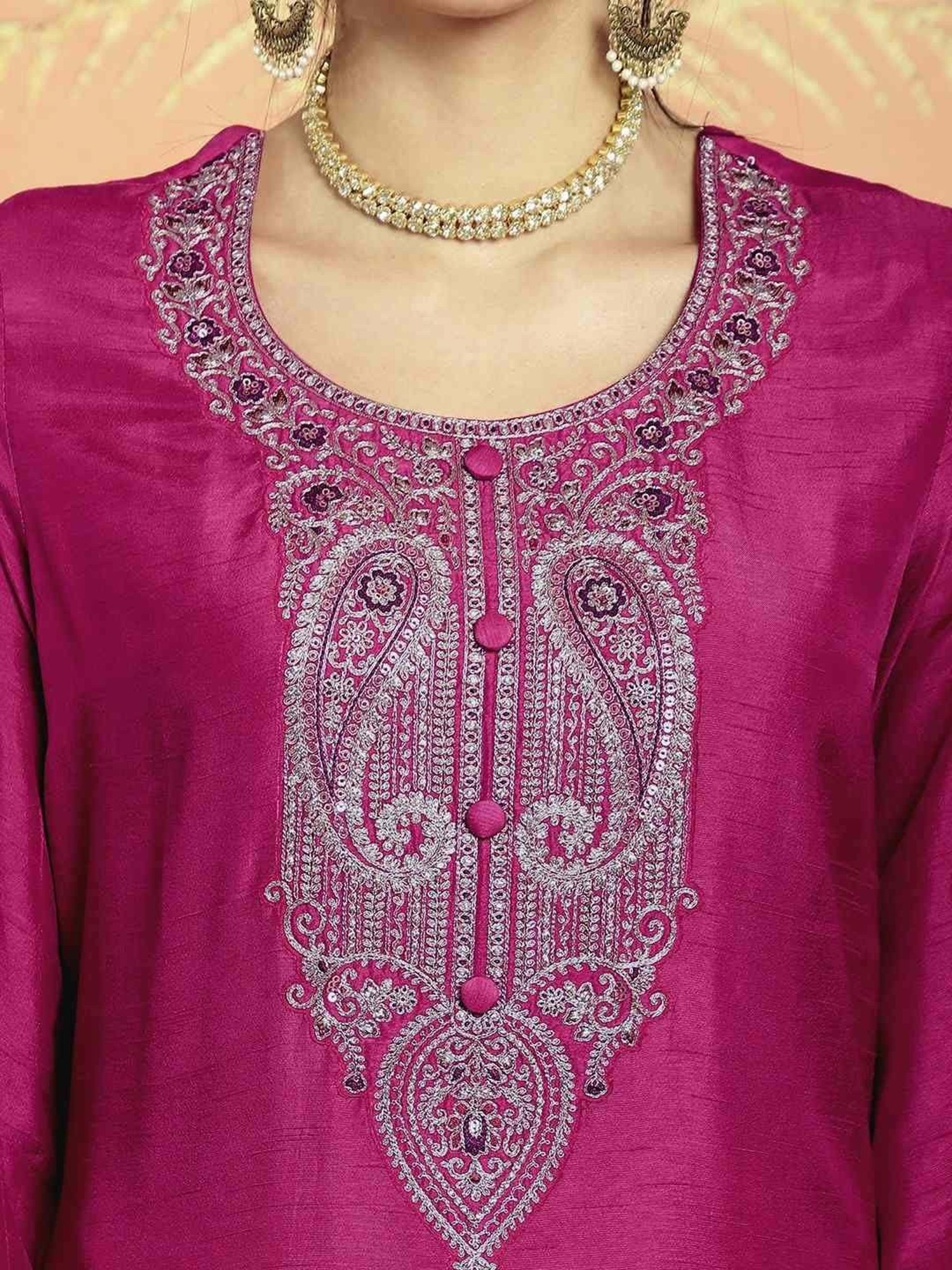 Stylee LIFESTYLE Magenta Embroidered Unstitched Dress Material