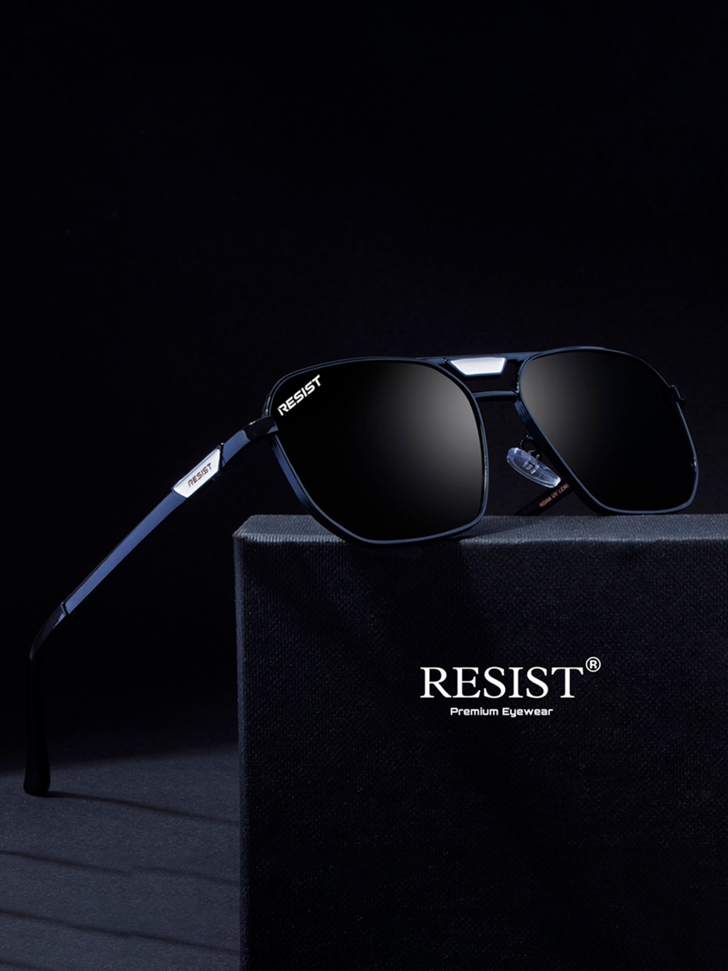 Resist Eyewear Black Square UV Protection Unisex Sunglasses