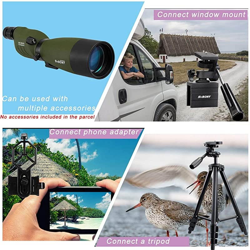 SV17 Spotting Scope Straight 2575x70mm Zoom Telescope Bak4 Waterproof for Bird Watching Wildlife Viewing Archery Range with Soft Case