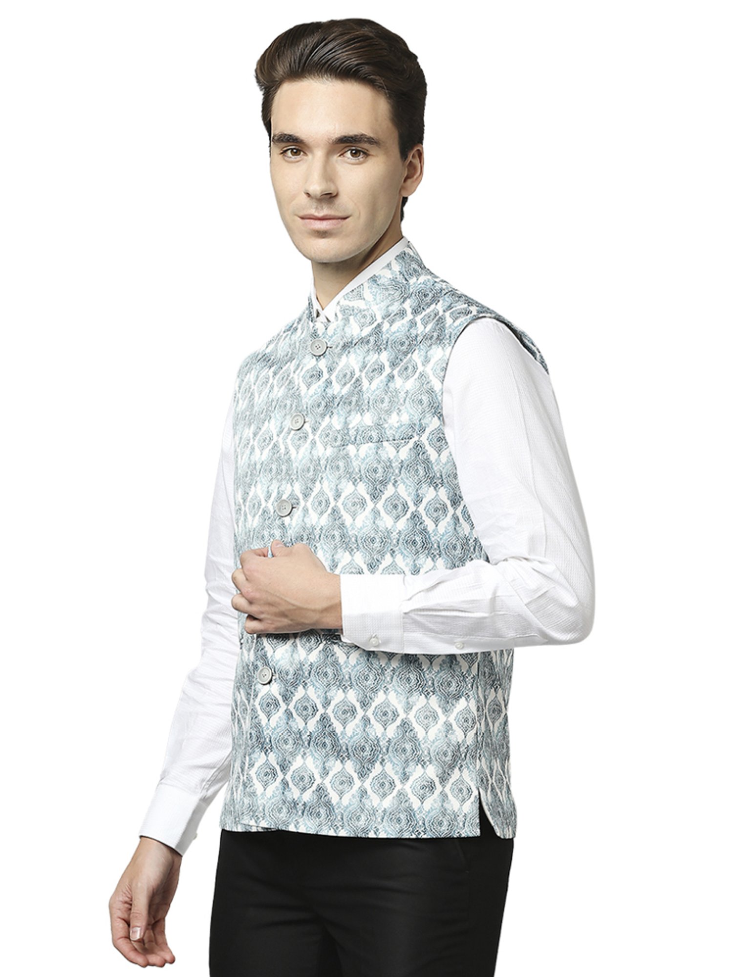Raymond Green  Regular Fit Printed Nehru Jacket