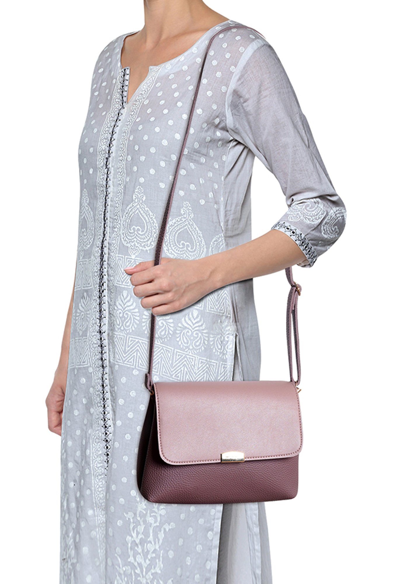 Lino Perros Lavender Pink Solid Flap Sling Bag