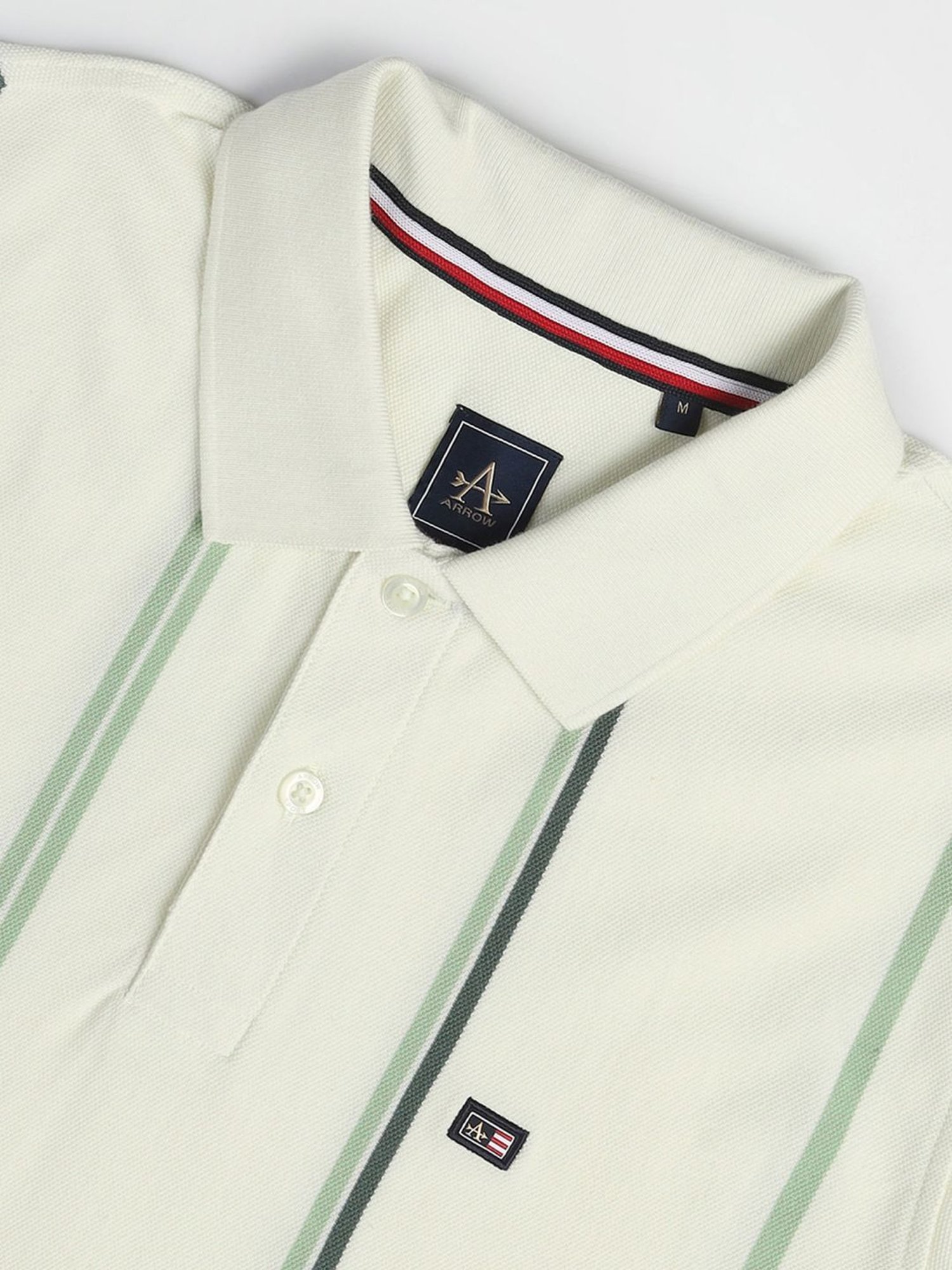 Arrow Sports Green Cotton Regular Fit Striped Polo T-Shirt