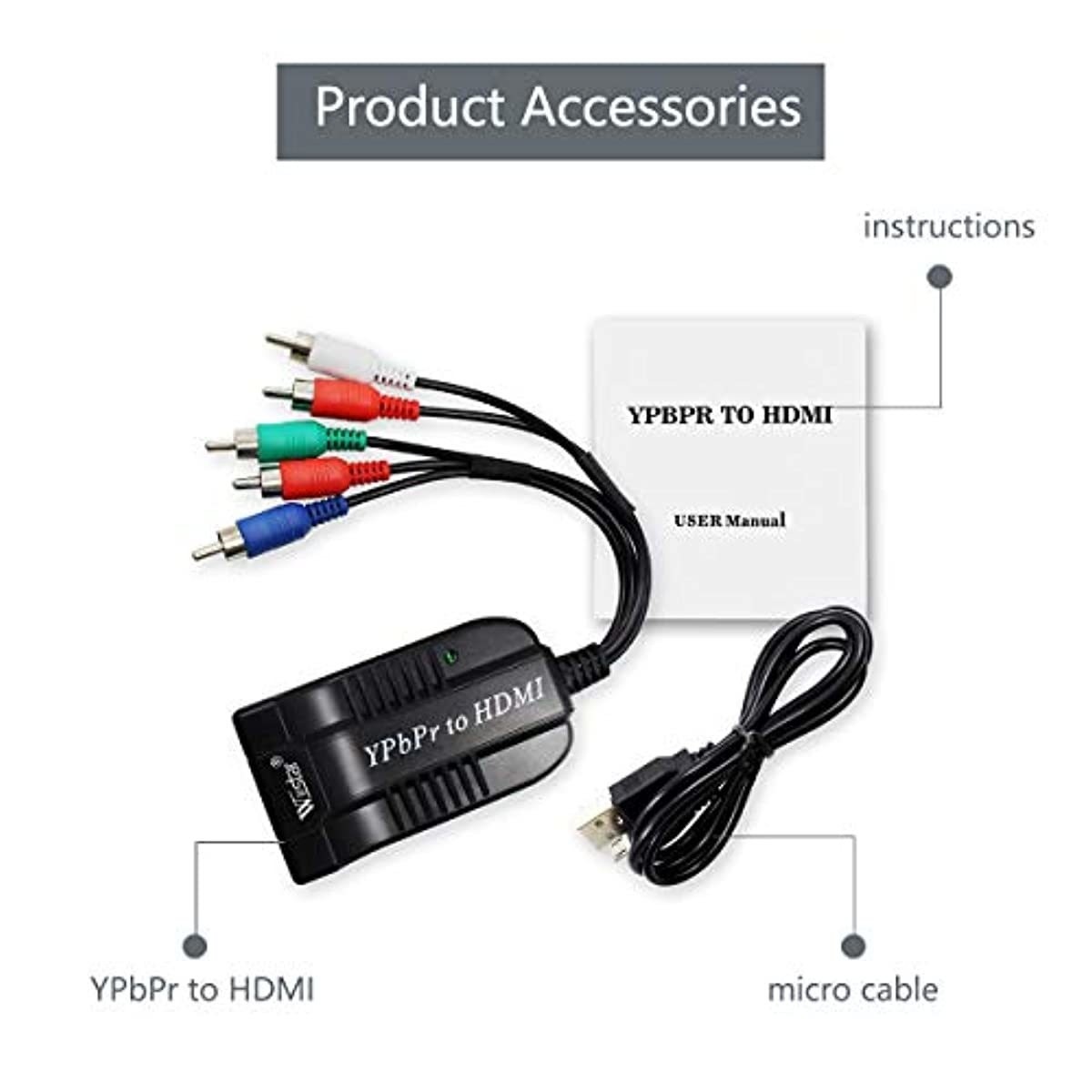 Wiistar Component YPbPr to HDMI Converter Adapter 5RCA Component RGB YPbPr Video +R/L Audio to HDMI Converter Supports 1080P for HDTV Monitor Projector