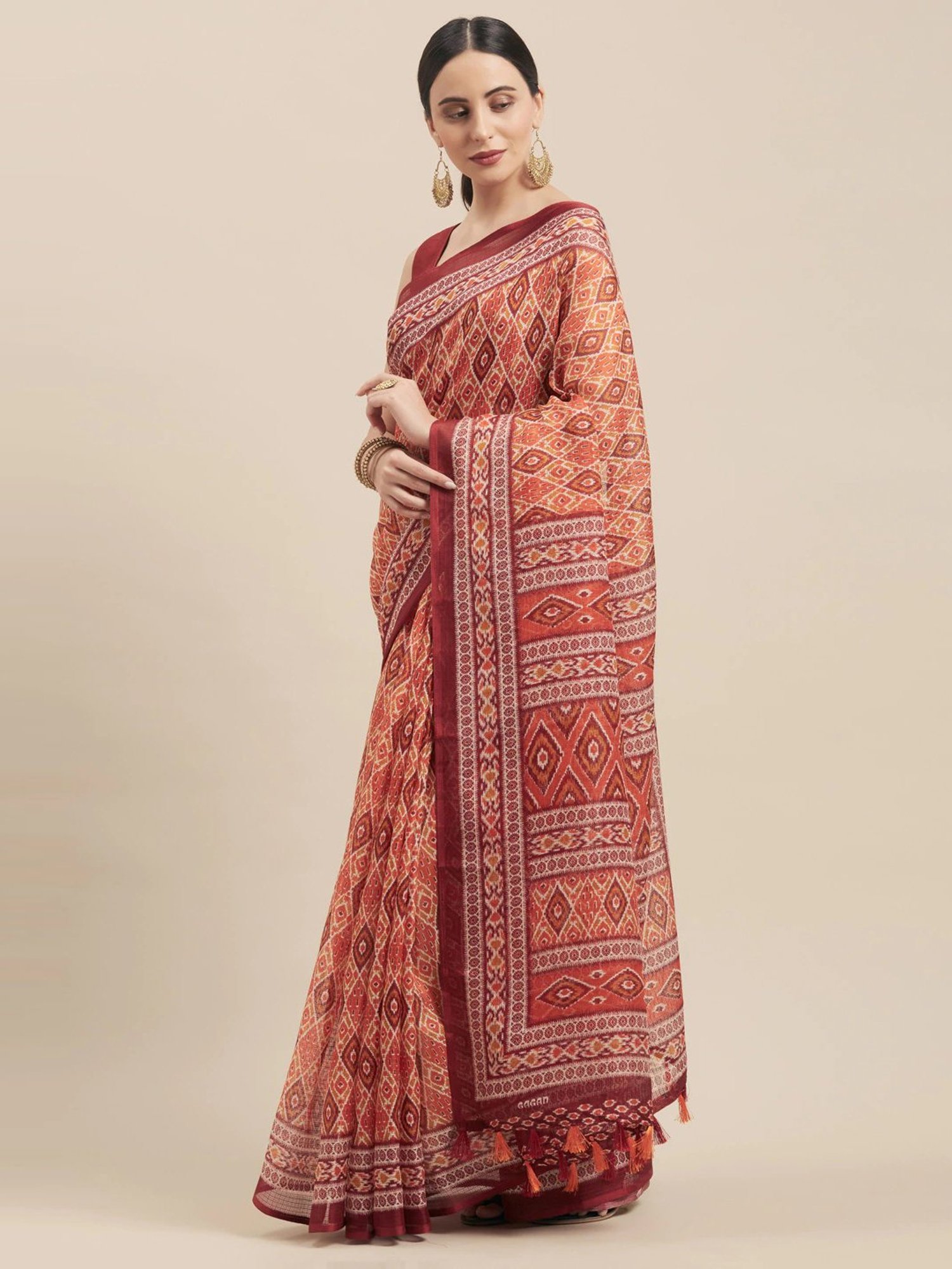 Vaamsi Maroon Printed Saree With Unstitched Blouse