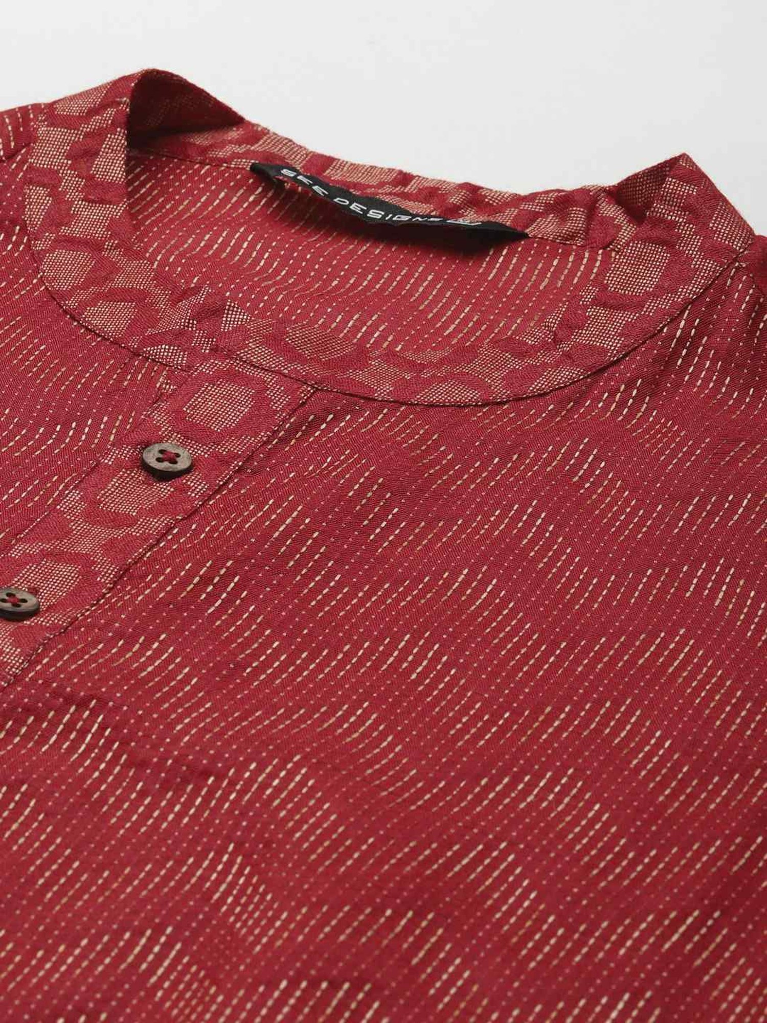 See Designs Maroon & White Regular Fit Self Pattern Kurta Bottom Set