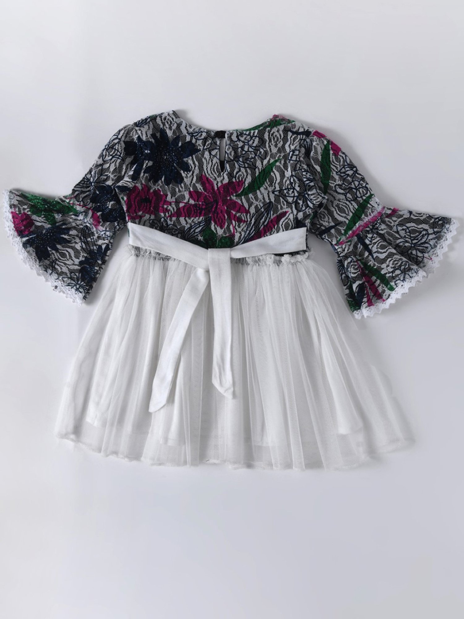 Bella Moda Kids White & Black Embroidered Fit & Flare Dress
