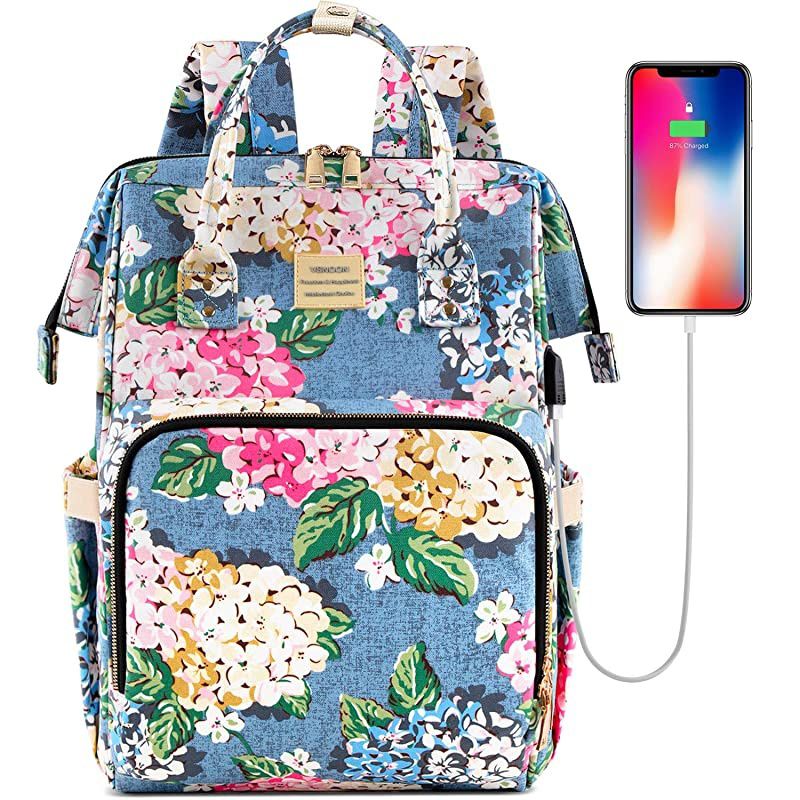 Backpack156 Inch Stylish College School Backpack with USB Charging PortWater Resistant Casual Daypack Backpack for WomenGirlsBusinessTravel Flower2