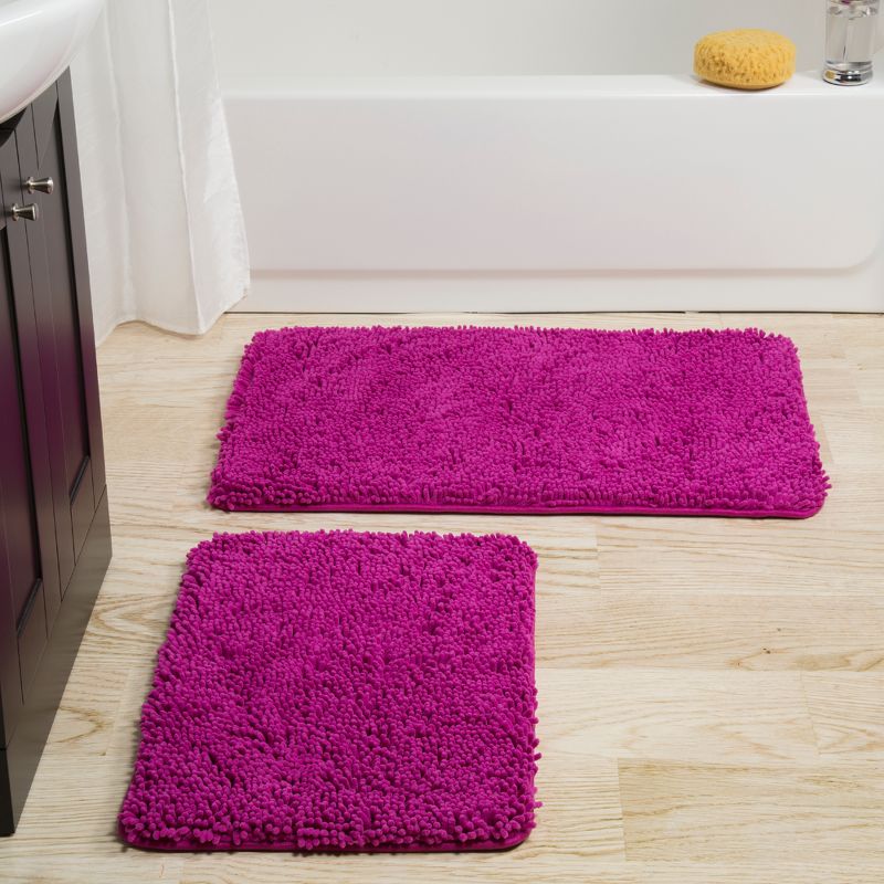 2pc Solid Memory Foam Shag Bath Mat Set Pink - Yorkshire Home