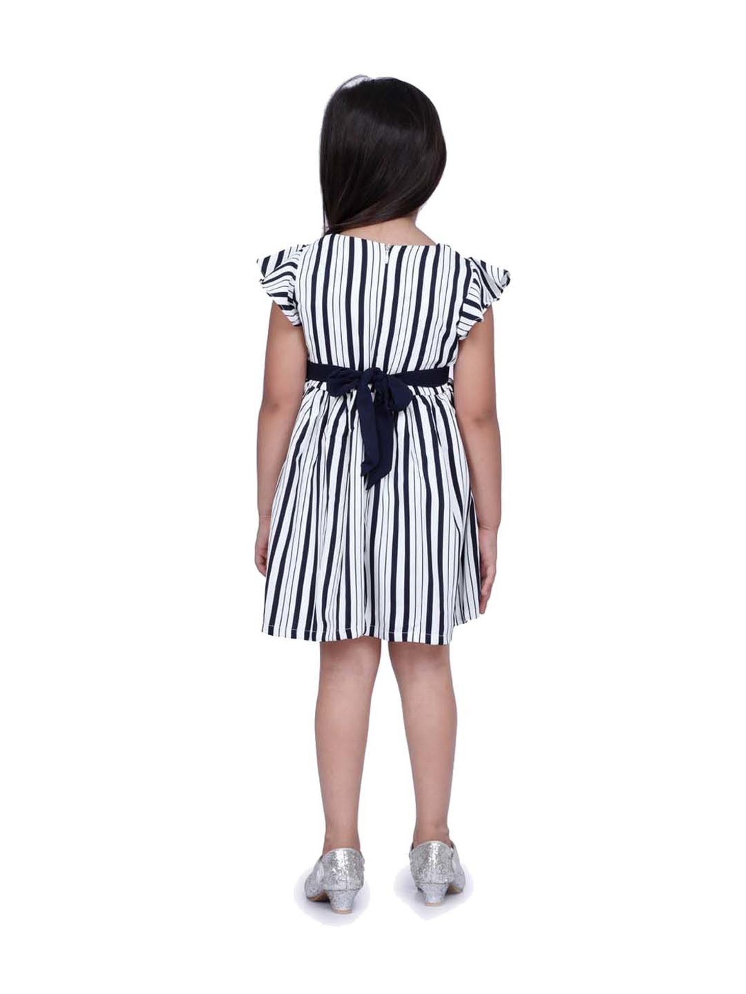 Peppermint Kids White & Navy Striped Dress