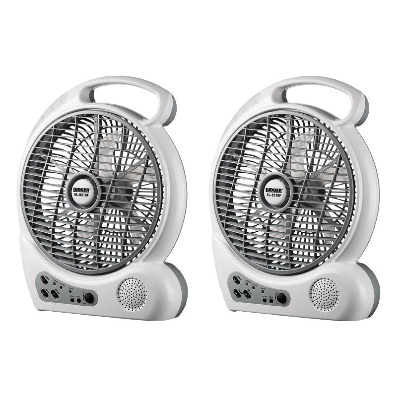 Ludger Power & Light EL-8210F Portable 10 Inch Rechargeable Utility Fan with LED Lights (2 Pack)