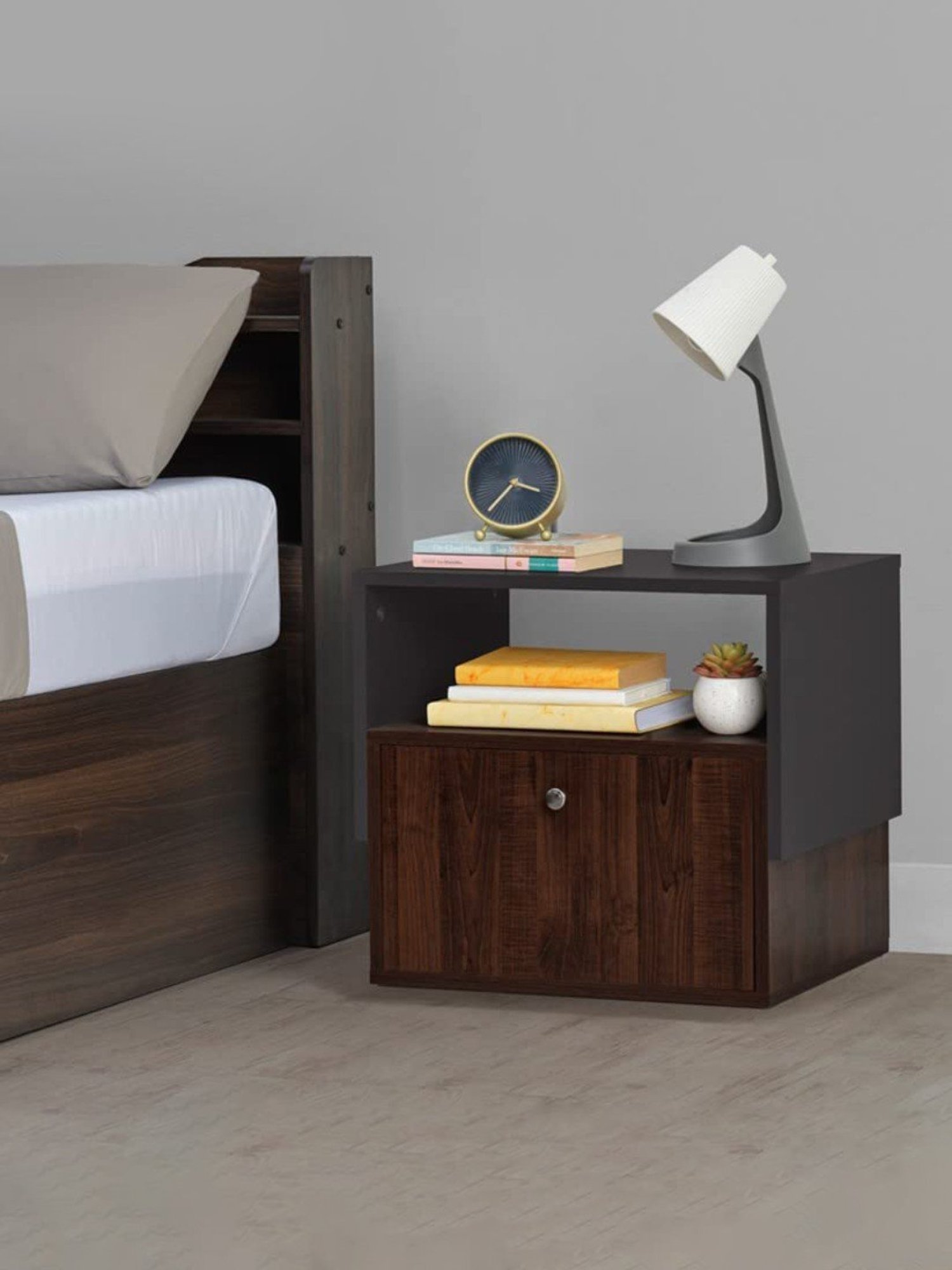 Sleepyhead Pal Dark Brown & Slate Grey Engineered Wood Bedside Table