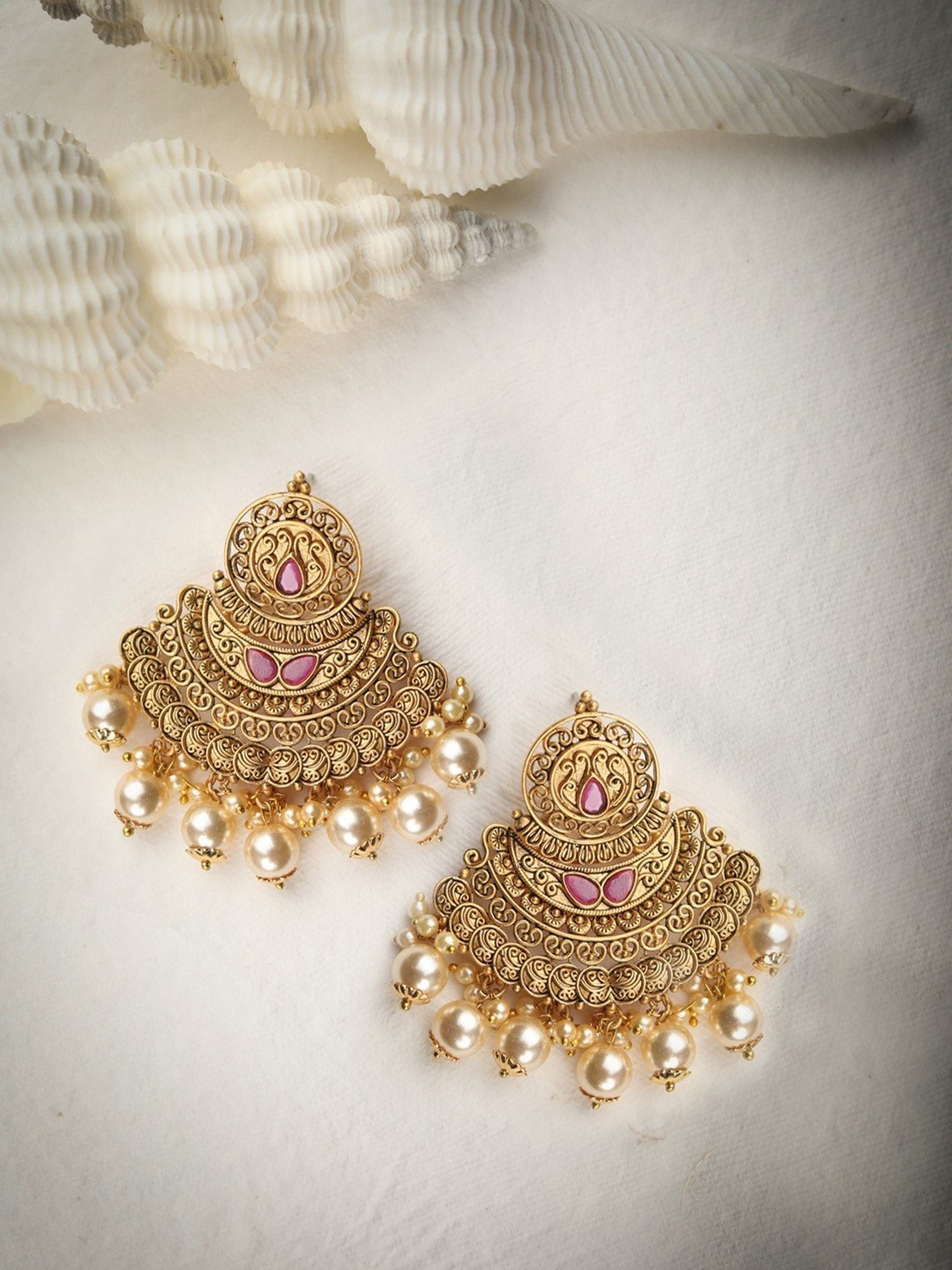 Priyaasi Pearls Beads Gold-Plated Dangler Earrings