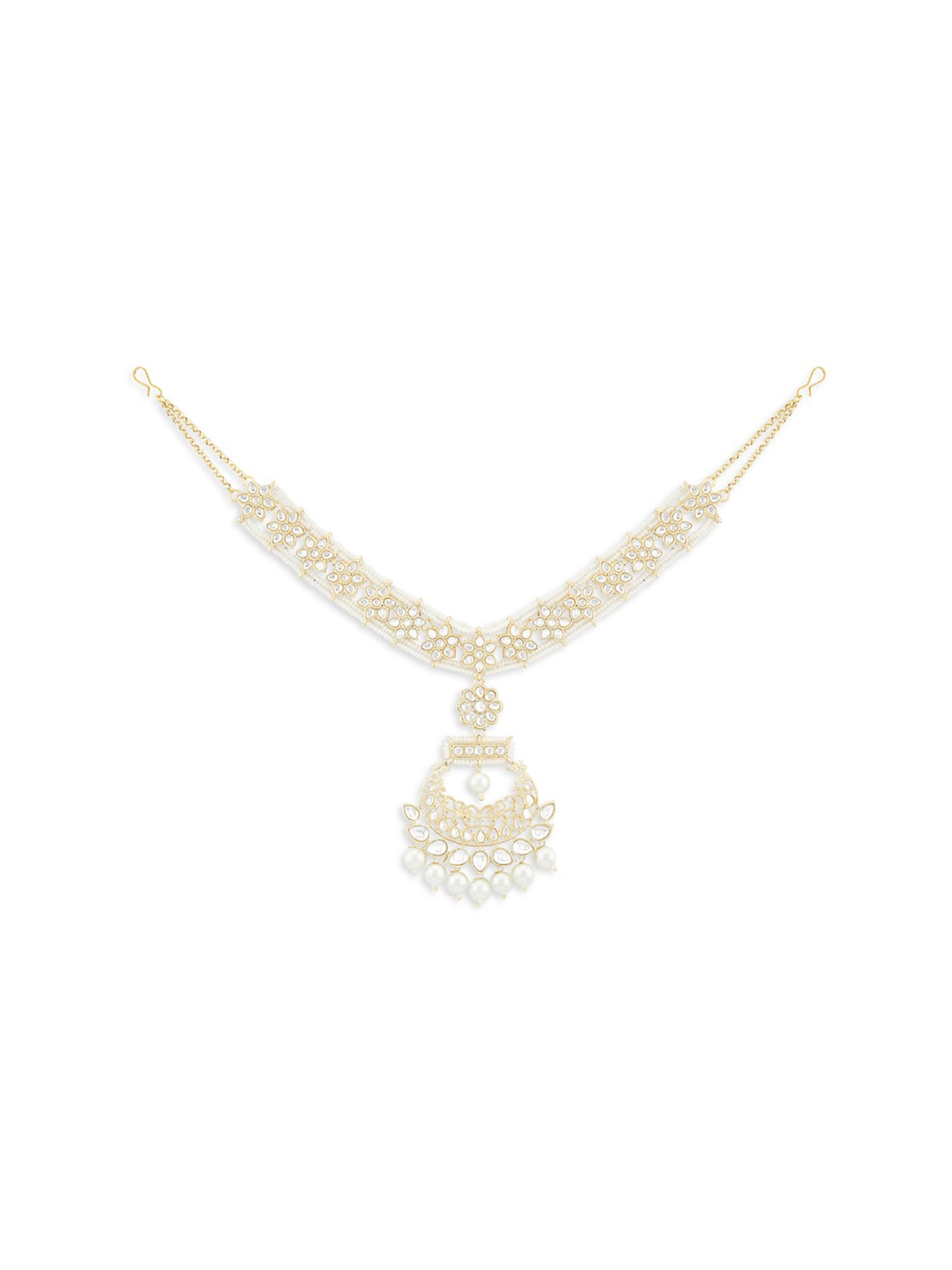 Zaveri Pearls Gold Tone Floral Kundan & Pearls Bridal Matha Patti Style Maangtikka-ZPFK13192