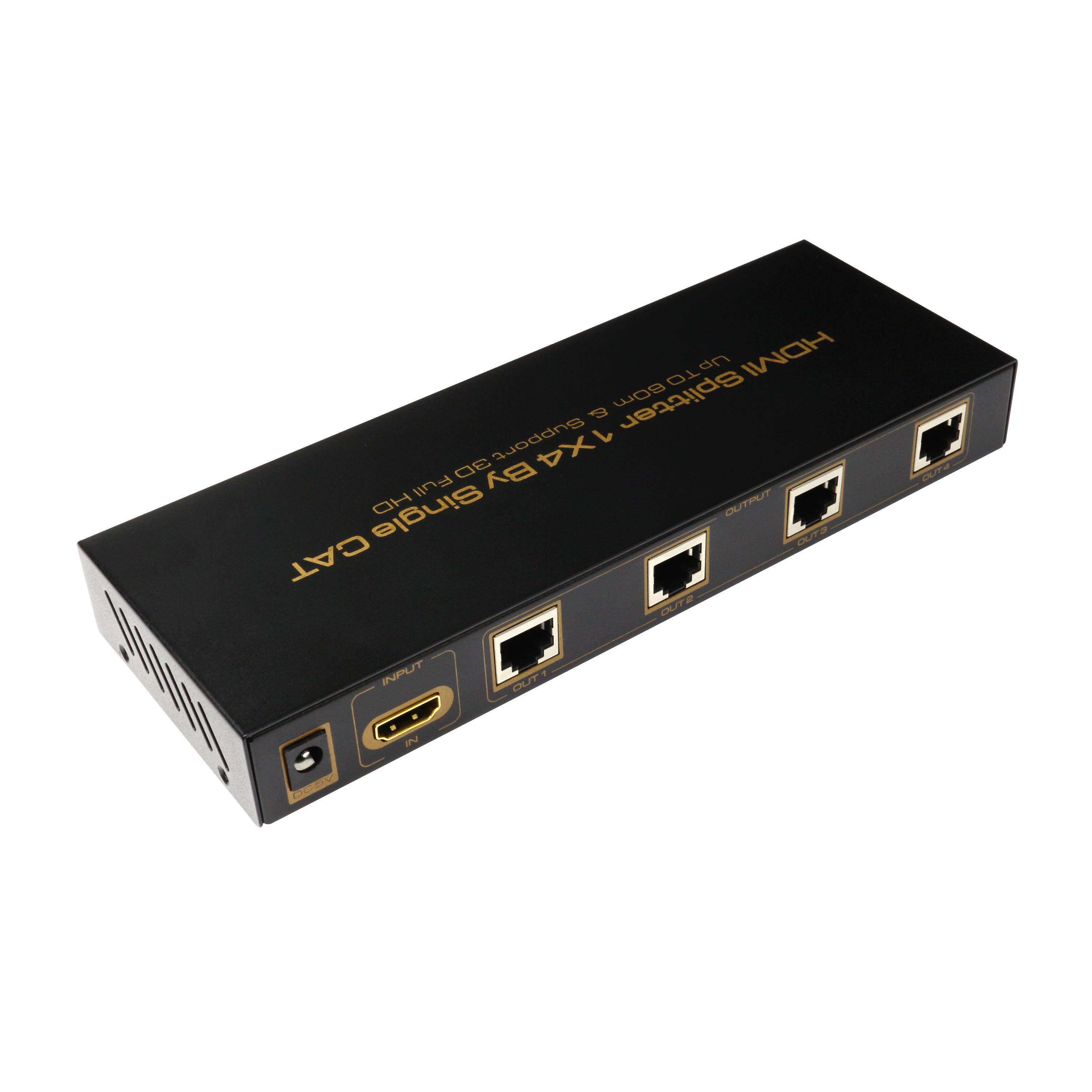 1x4 4 Port HDMI Extender Splitter HDMI Signal Distribution Amplifier  HDMI 1x4 splitter (1 minute 4 cable extender)