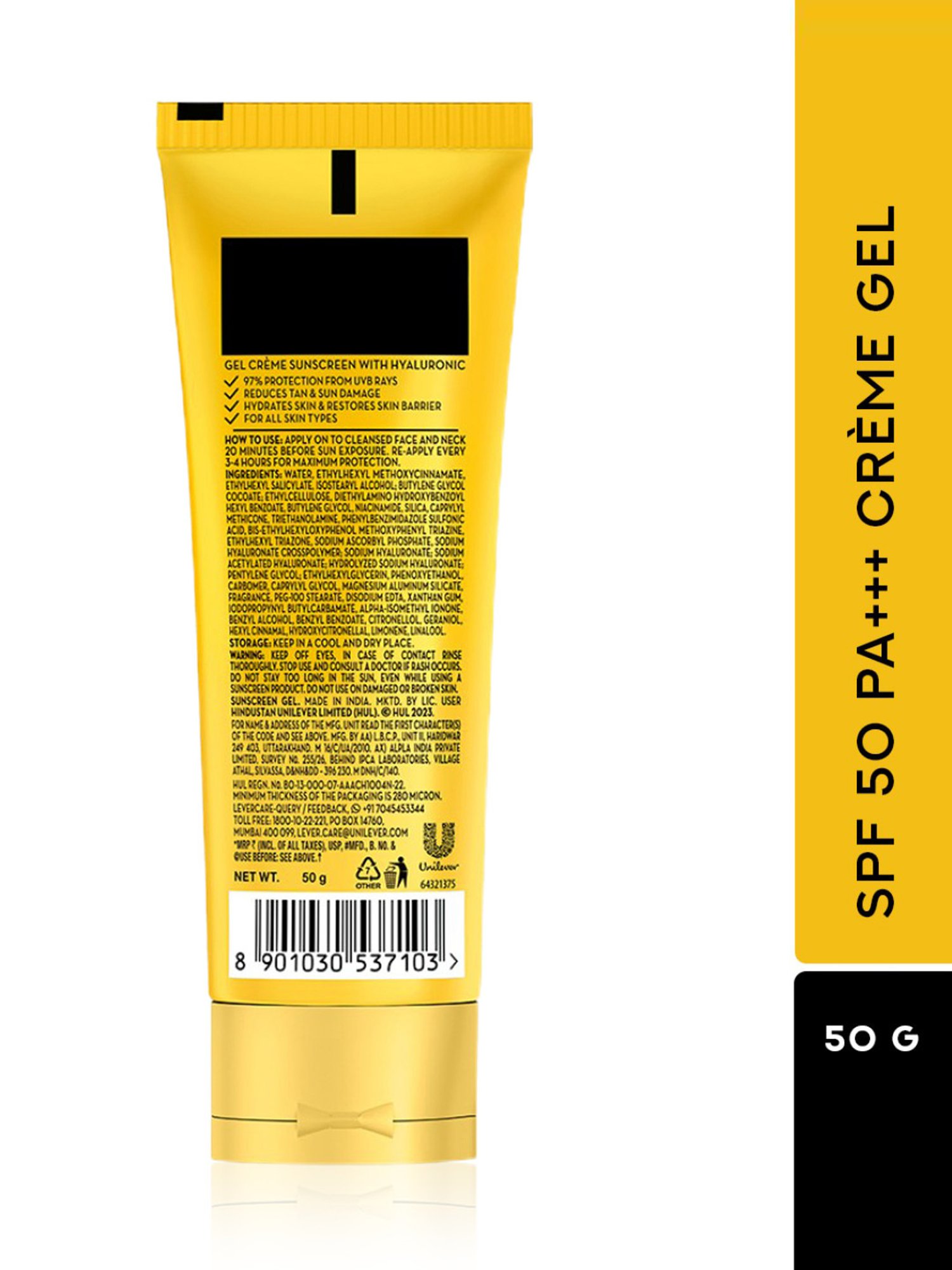 Pond's Sun  Hydrate SPF 50 PA+++ Creme Gel Sunscreen with Hyaluronic Acid - 50 gm