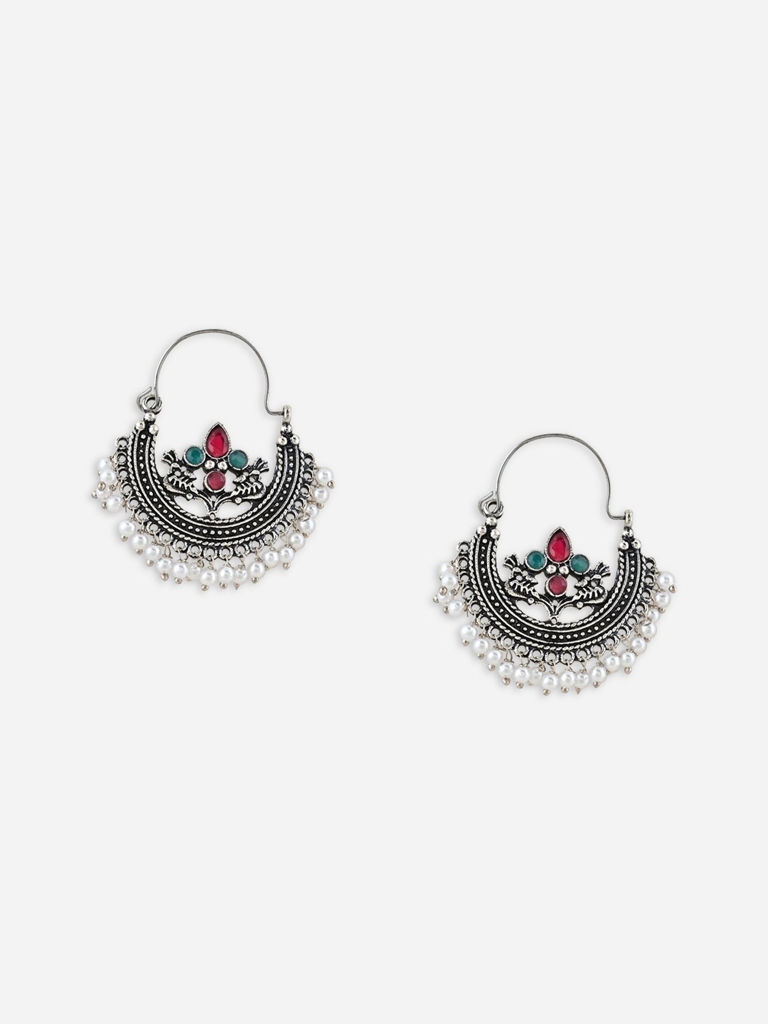 Fida Oxidised Silver Plated Baby Pink Bali Earrings for Women