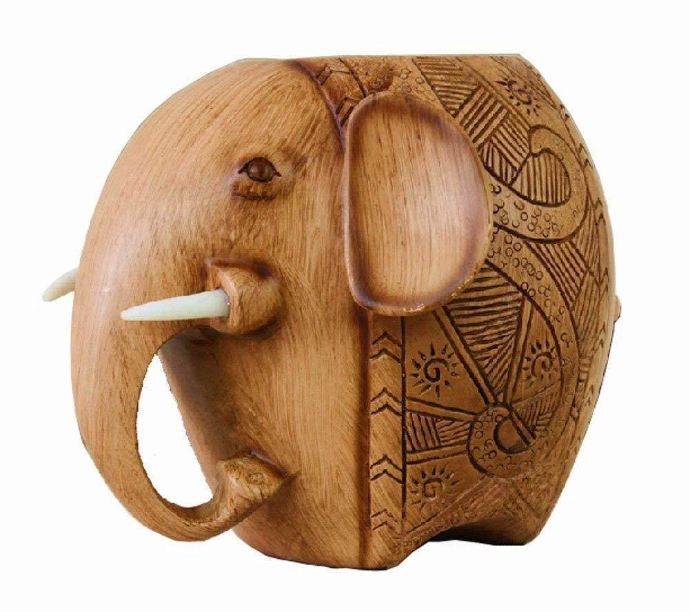 Z-Color &reg; Wood Carving Elephant Pencil Holder Fashion Creative Wooden Pen Holder For Office/School