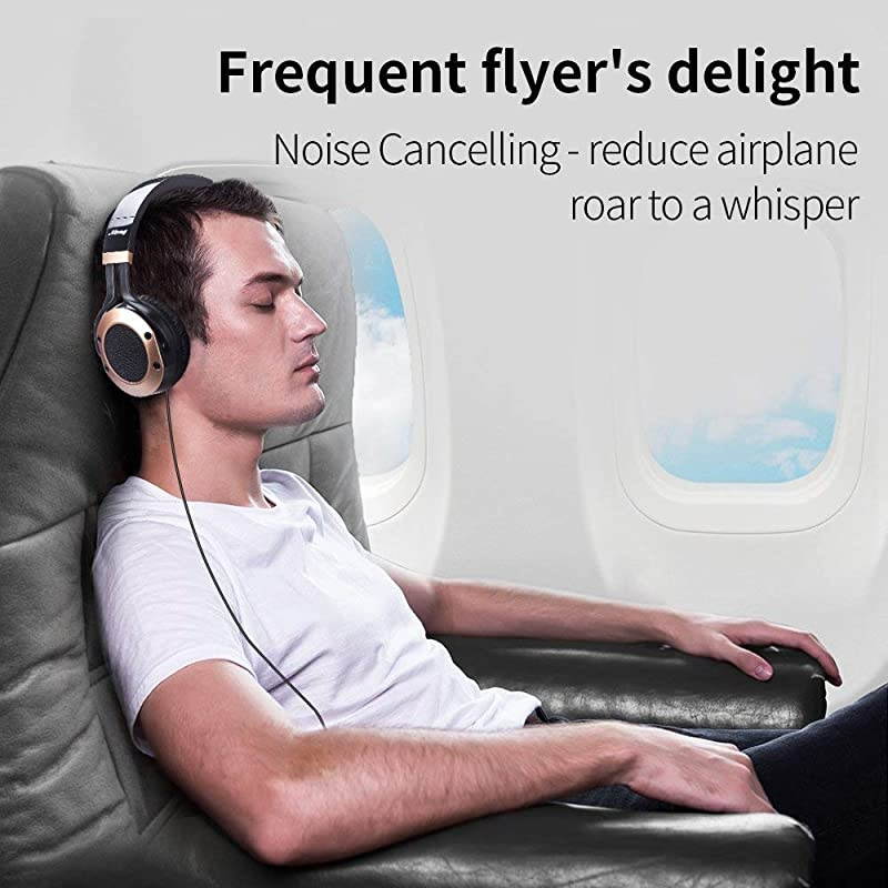 Noise Cancelling Headphones with Microphone and Airplane Adapter, Folding and Lightweight Travel Headsets, Hi-Fi Deep Bass Wired Headphones with Carrying Case