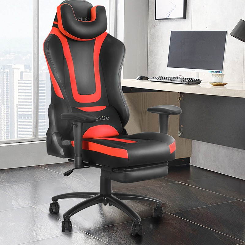 Eclife PC Gaming Chair Massage game chair/ergonomic design/office chair/Racing Style Gaming Chair/provide you with a comfortable game office environment (Red)
