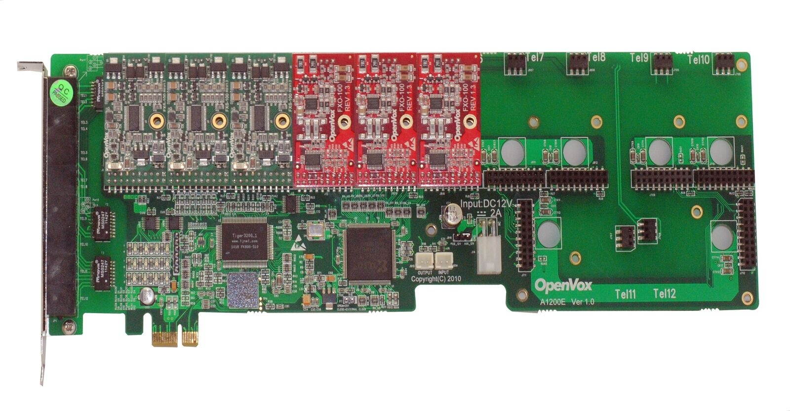 OpenVox A1200E0303 12 Port Analog PCI-E Base Card, + 3 FXS + 3 FXO