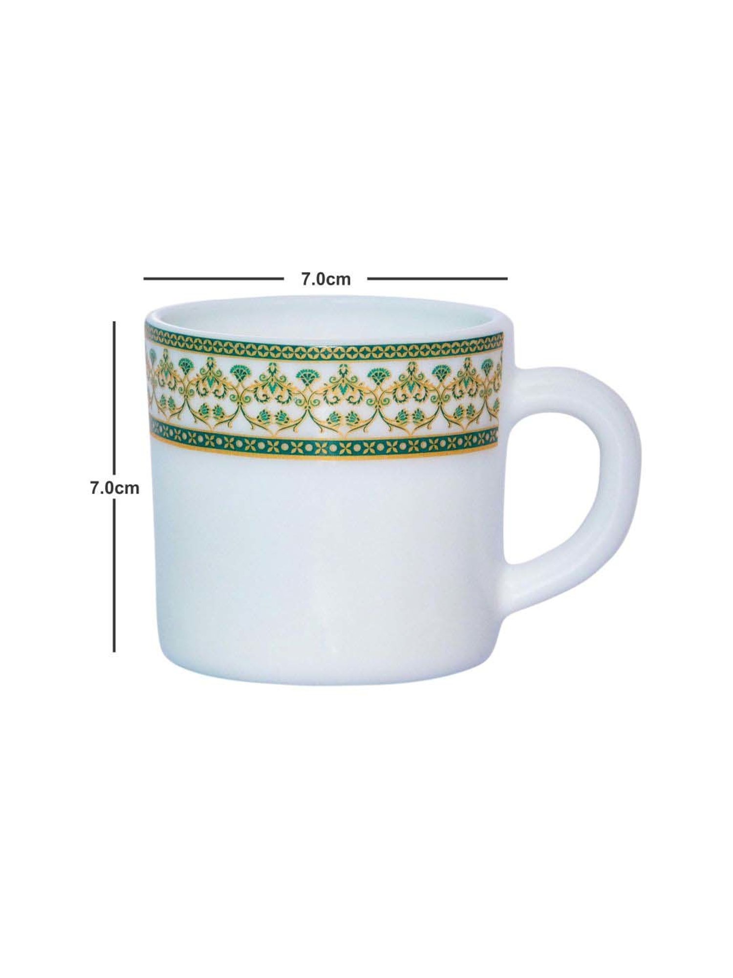 Cello White & Green Opalware Solitaire Tea Mug (0.18 L) - Set of 6