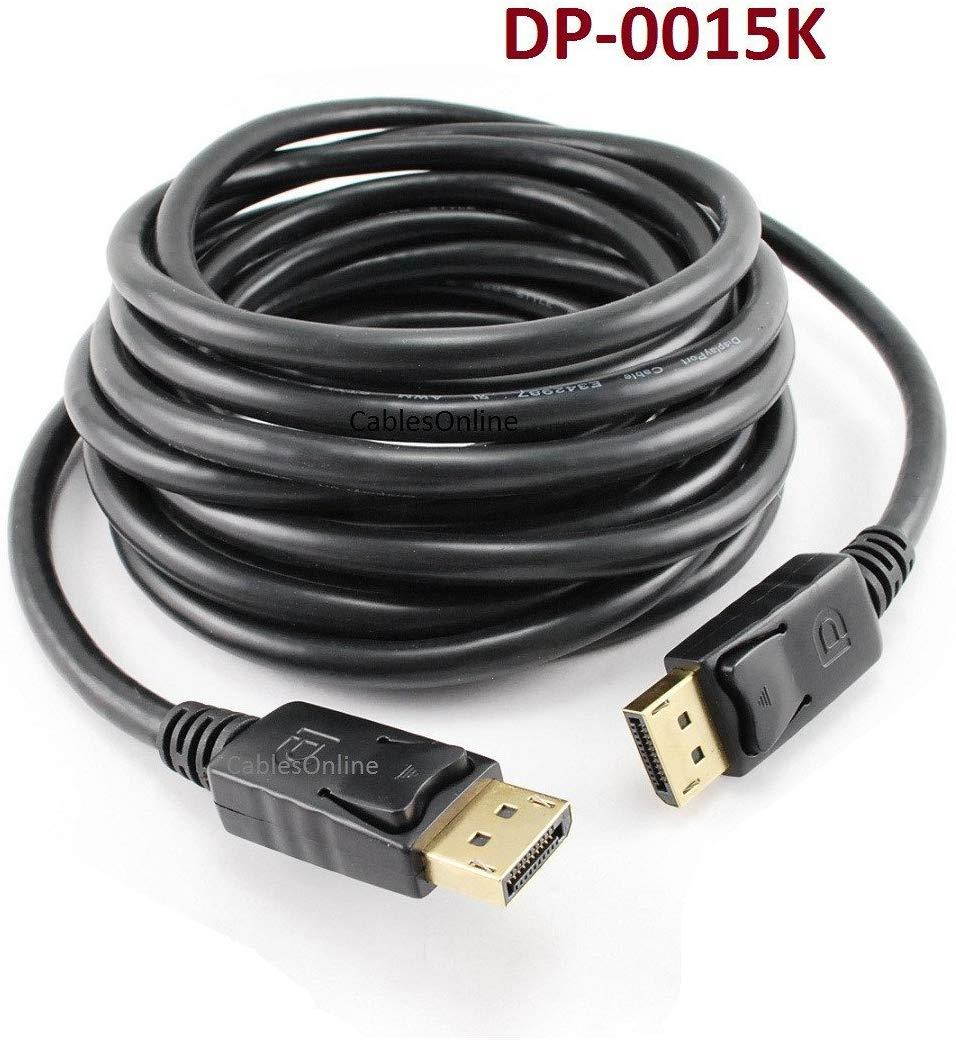 CablesOnline 15ft DisplayPort Gold-Plated Male to Male Monitor A/V Cable w/ Latches (DP-0015K)