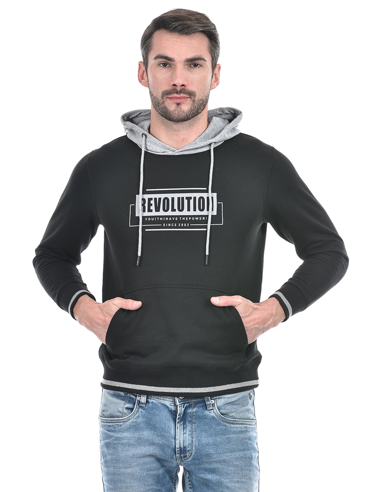 Integriti Black Regular Fit Printed Hooded Sweatshirt