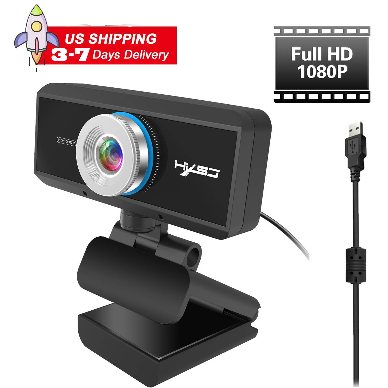 HD Webcam 1080P, USB Desktop Laptop Camera with 76-Degree View Angle, Digital Web Camera with Stereo Microphone, Stream Webcam for Video Calling and Recording with Webcam Cover