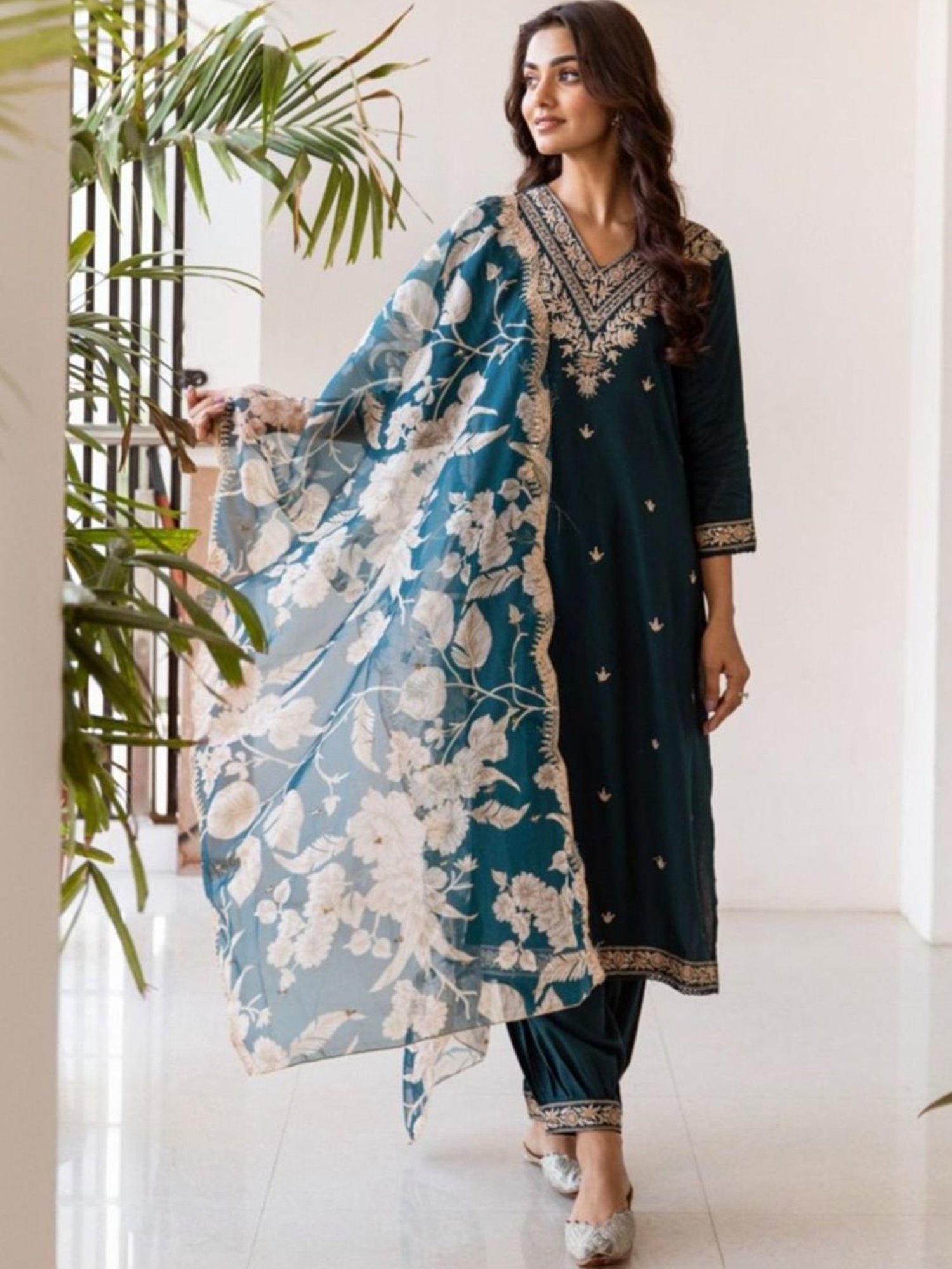 URBAN MYSTIC Black Rayon Embroidered Kurta & Sharara Set