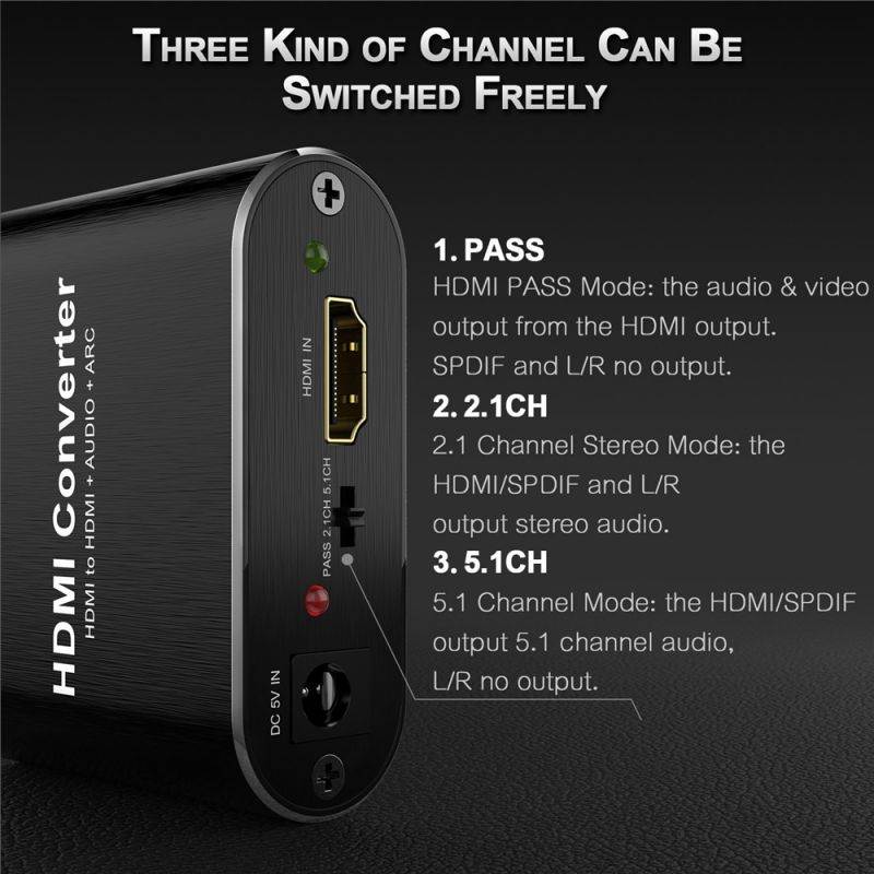 HDMI Audio Extractor - Kchibo 4K HDMI to HDMI Audio Splitter and Optical Toslink SPDIF + 3.5mm Stereo HDMI ARC Adapter Converter Support 3D ARC for PS4/3/ Pro/ Roku/ Bul-Ray
