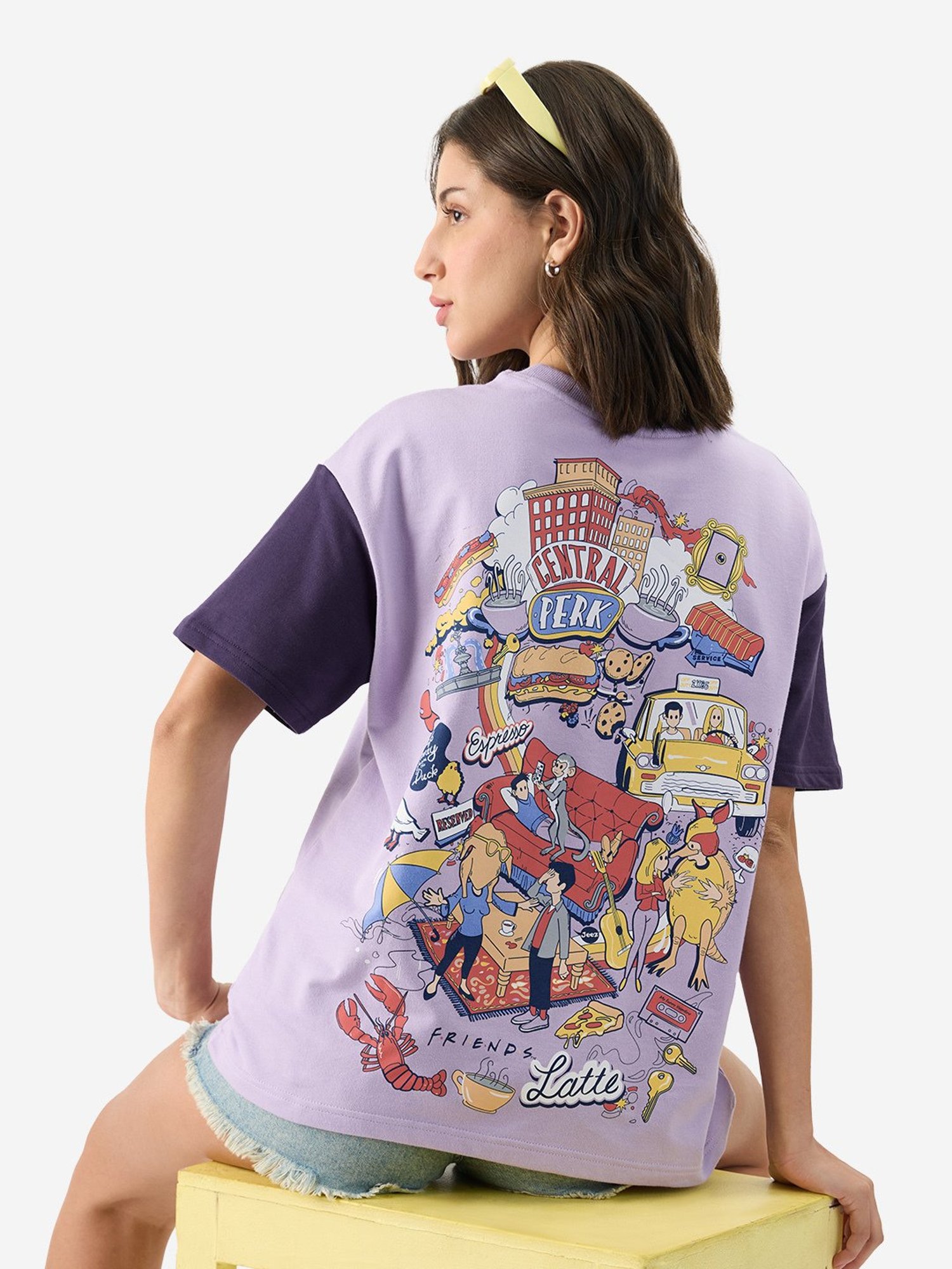 The Souled Store Lavender Cotton Graphic Print Oversized T-Shirt