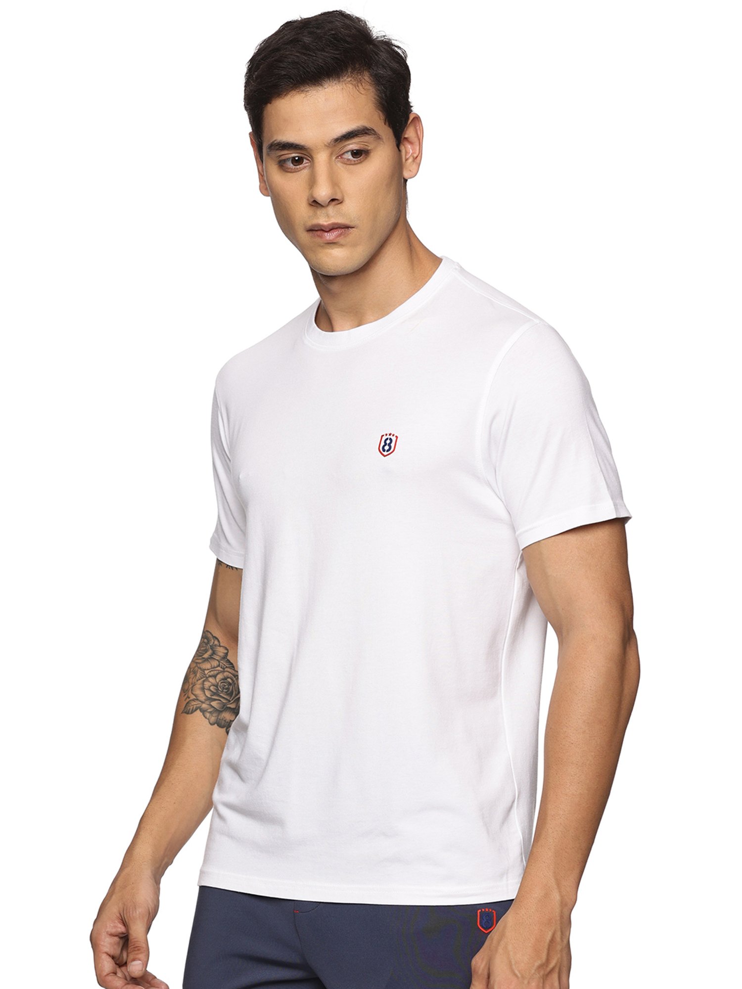 DOMIN8 Men Slim Fit Round neck Bamboo Cotton White T shirt