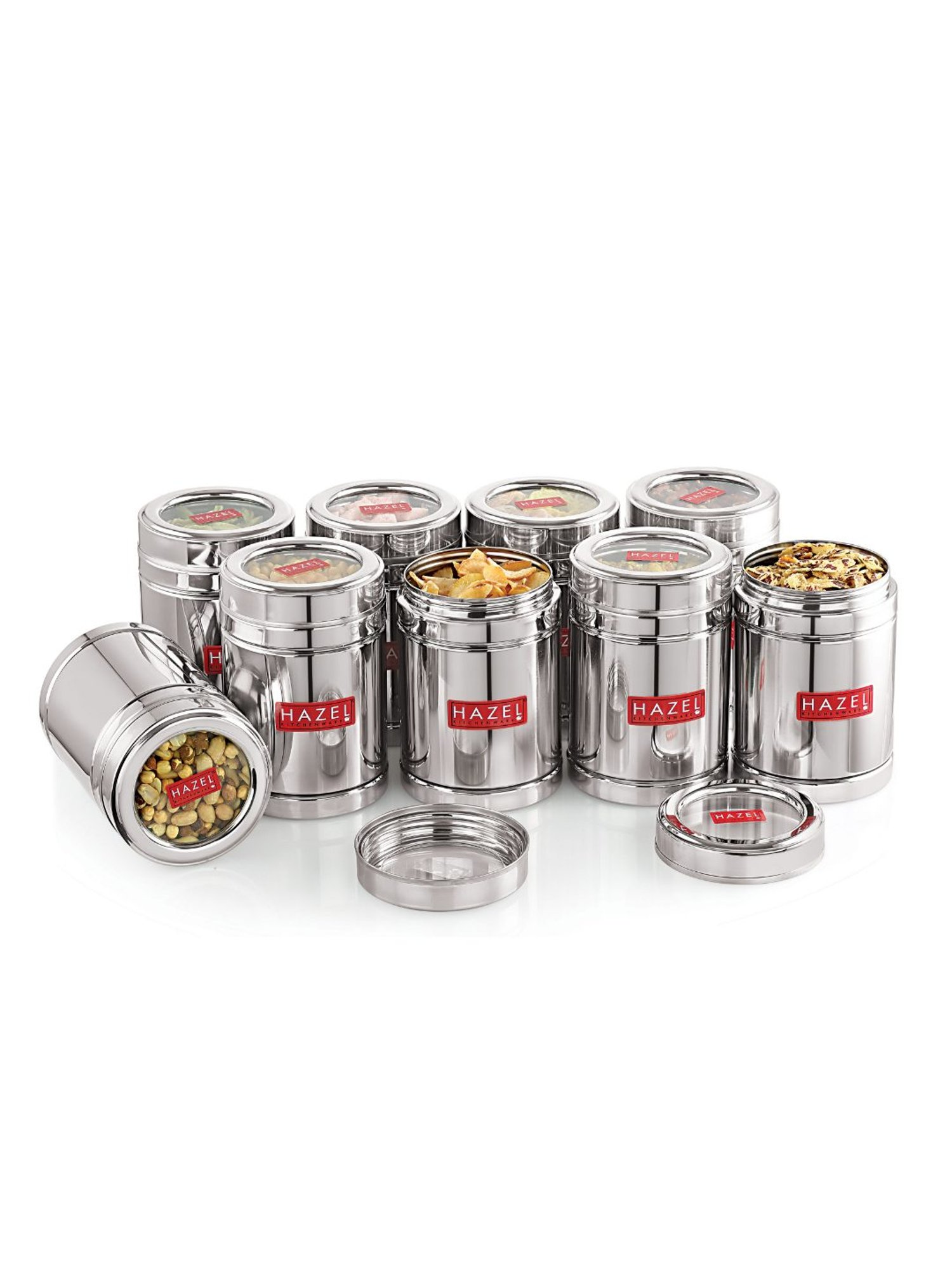 HAZEL Silver Stainless Steel Container with Transparent Lid - Set of 2 (1.4L)