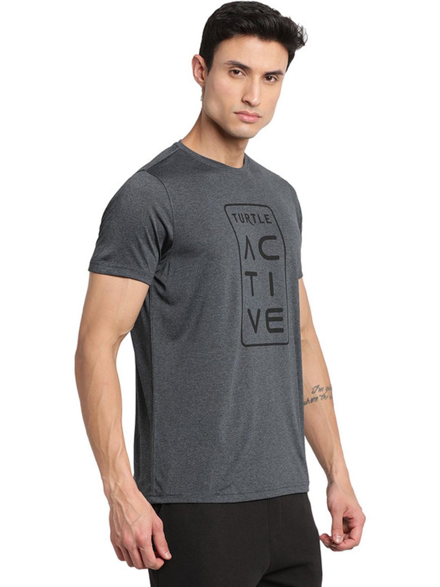 Turtle Grey Slim Fit Printed T-Shirts