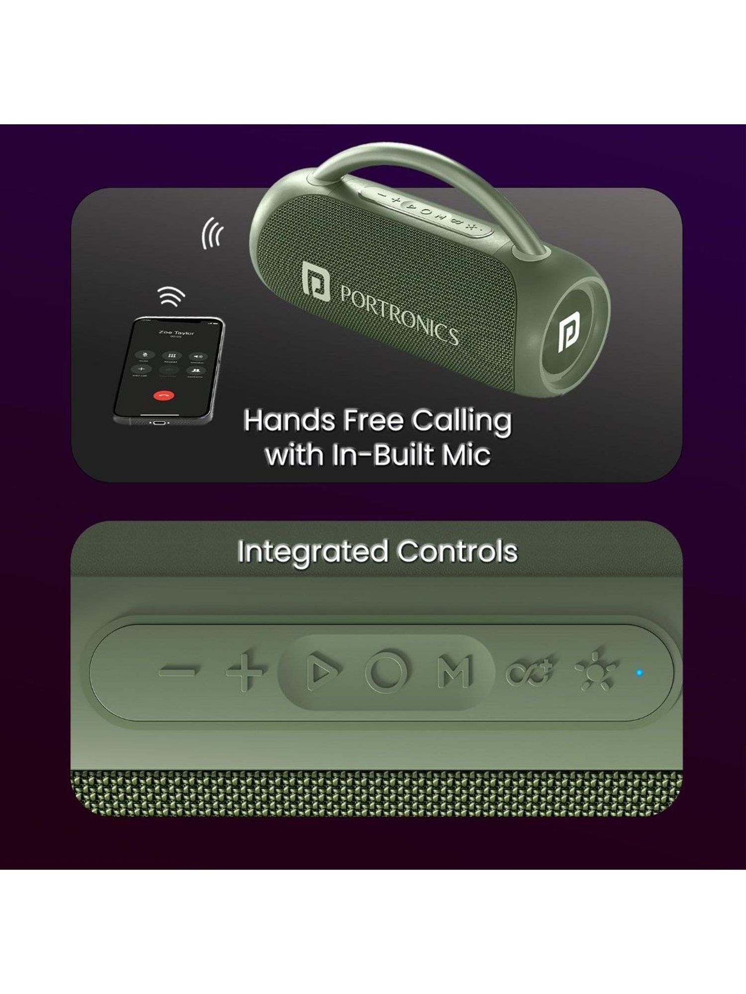 Portronics Radiant 30W Wireless Bluetooth Speaker With 6 Hours Playtime (Green)