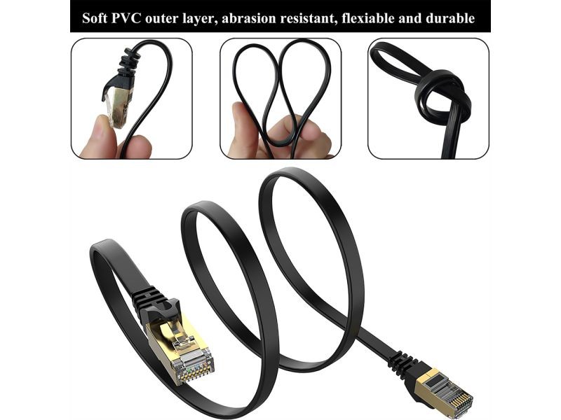 Cat 7 Ethernet Cable 100 ft LAN Cable Internet Network Cord for PS4, Xbox, Router, Modem, Gaming, White Flat Shielded 10 Gigabit RJ45 High Speed Computer Patch Wire.