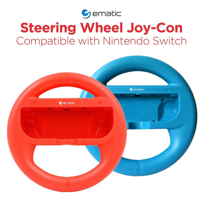Ematic Nintendo Switch Steering Wheel 2-Pack - Red, Blue NSWJ399
