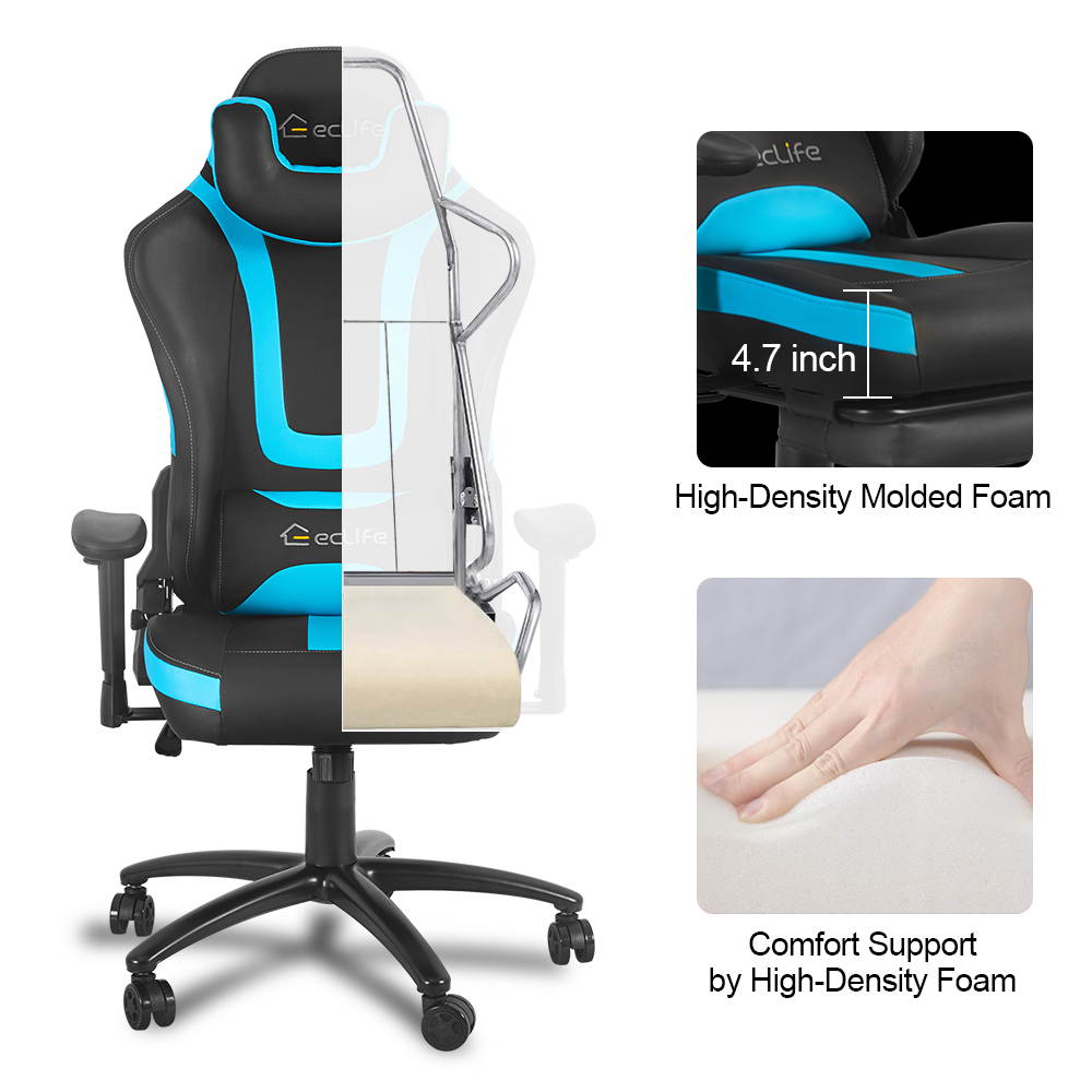 Ergonomic Gaming Chair Racing Style Chair Home Office Chair Massage Chair With Height Adjustment Recliner Swivel Rocker ,Adjustable Headrest,Retractable Footrest And Massage Lumbar Pad